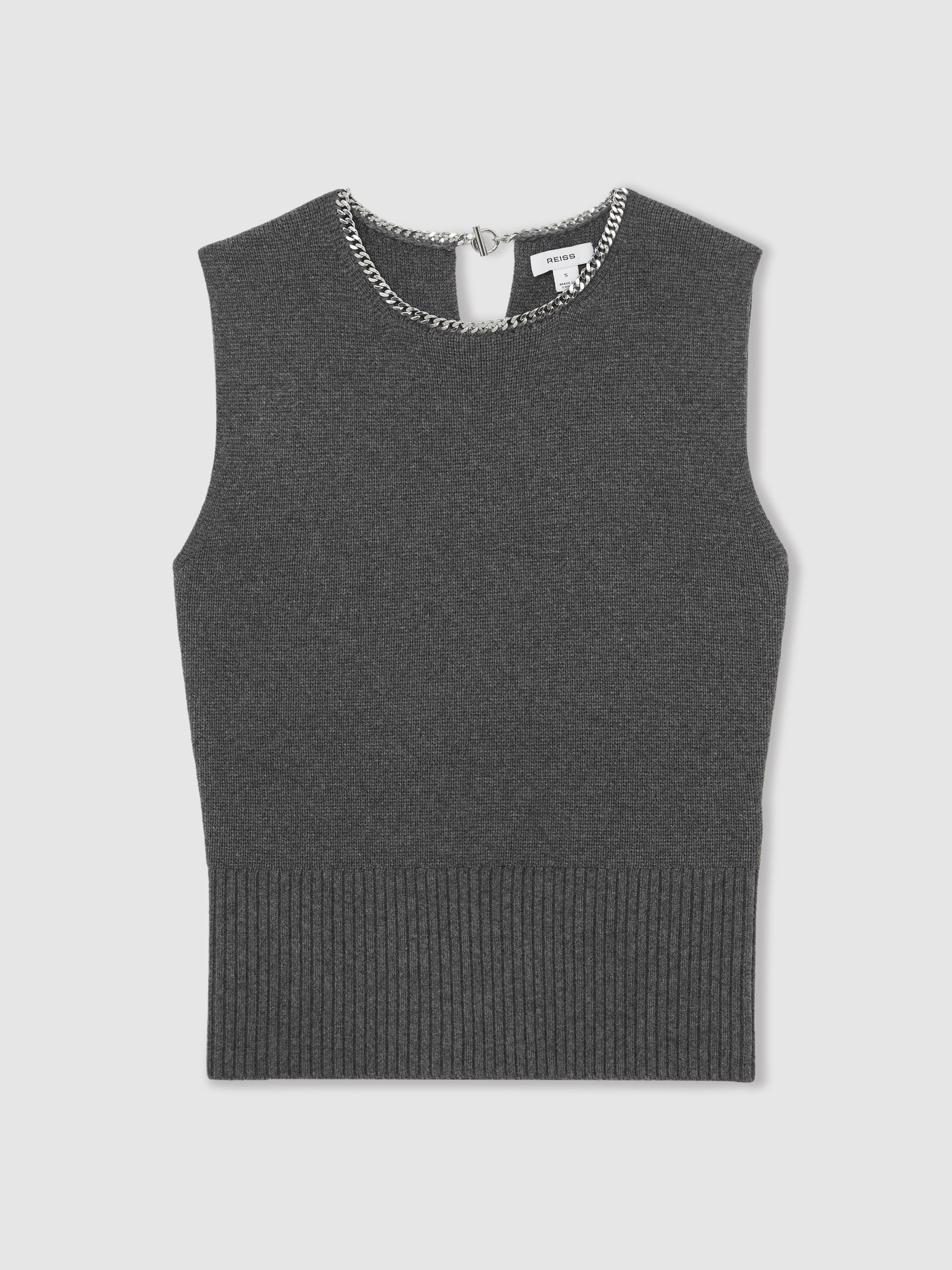 Wool-Blend Necklace-Trim Knitted Vest in Charcoal Grey - Image 2 of 7