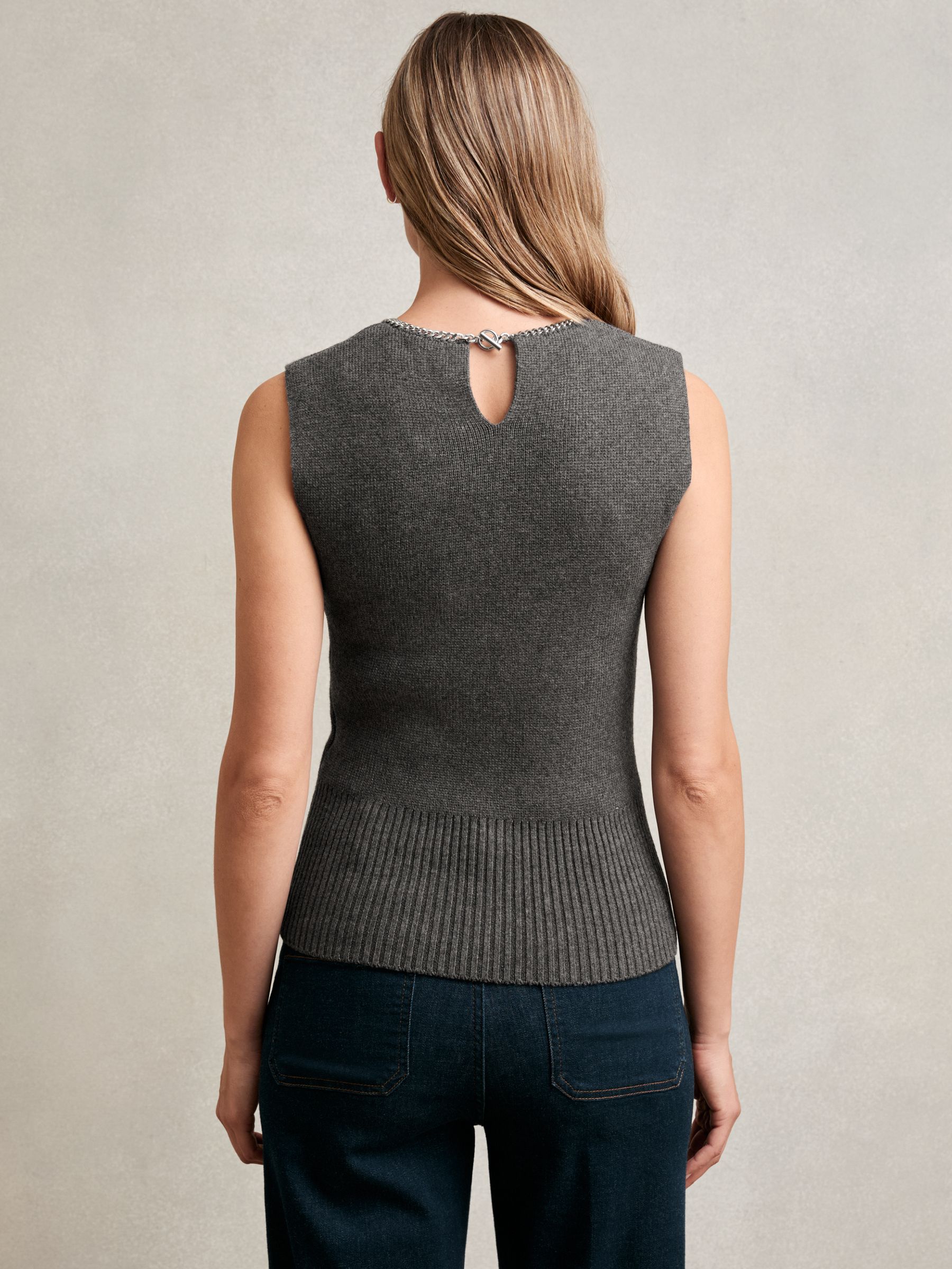 Wool-Blend Necklace-Trim Knitted Vest in Charcoal Grey - image 4