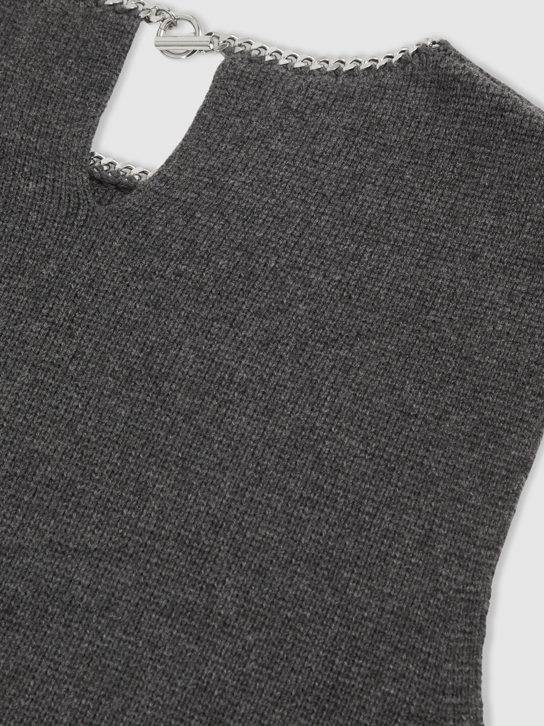 Wool-Blend Necklace-Trim Knitted Vest in Charcoal Grey - image 3