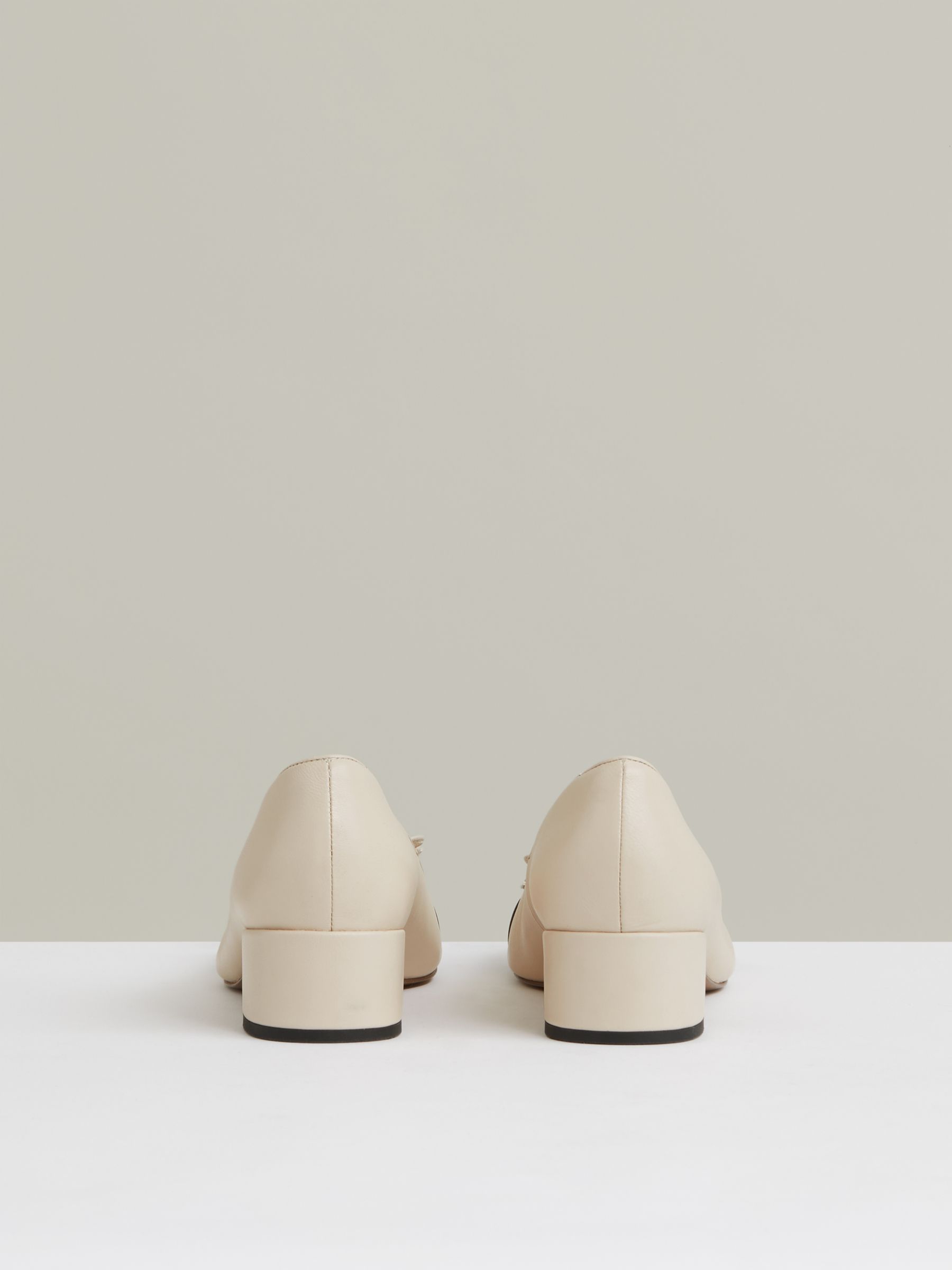 Leather Block Heel Ballerina Shoes in White/Black - Image 4 of 6