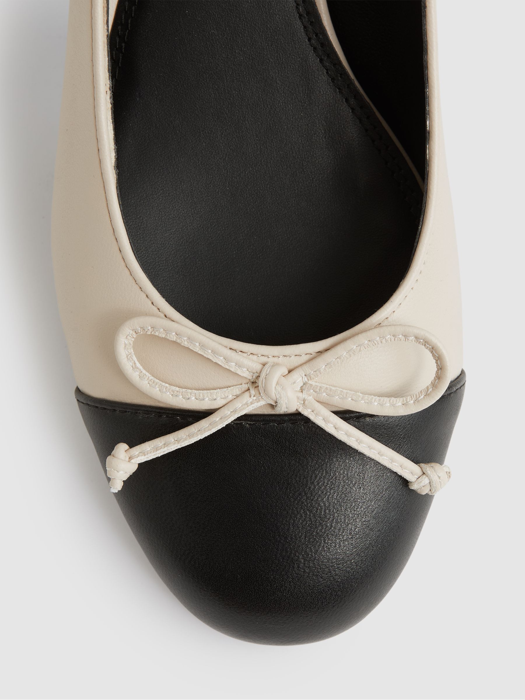 Leather Block Heel Ballerina Shoes in White/Black - image 5