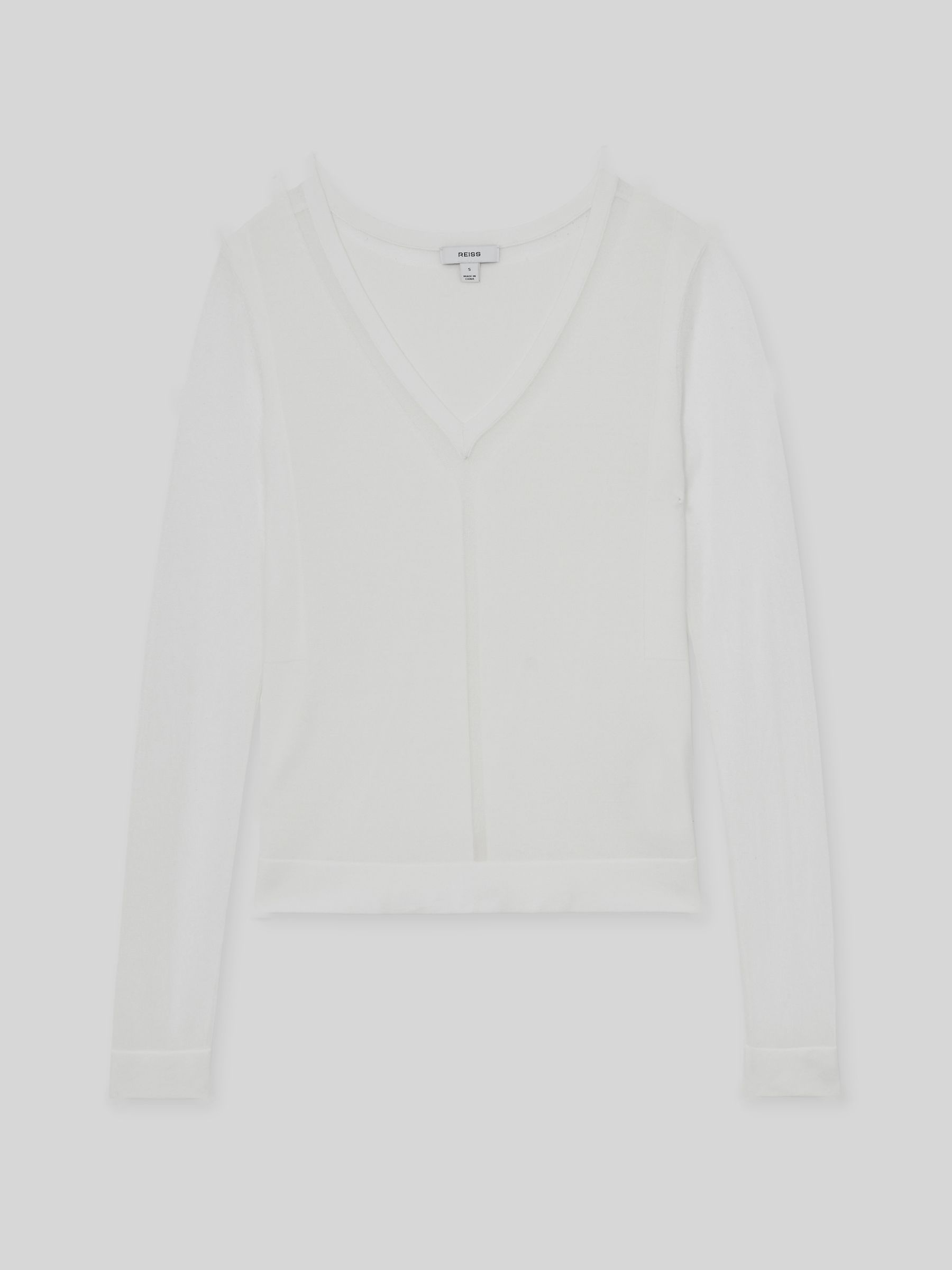 Sheer-Detail V-Neck Top in White - Image 2 of 5