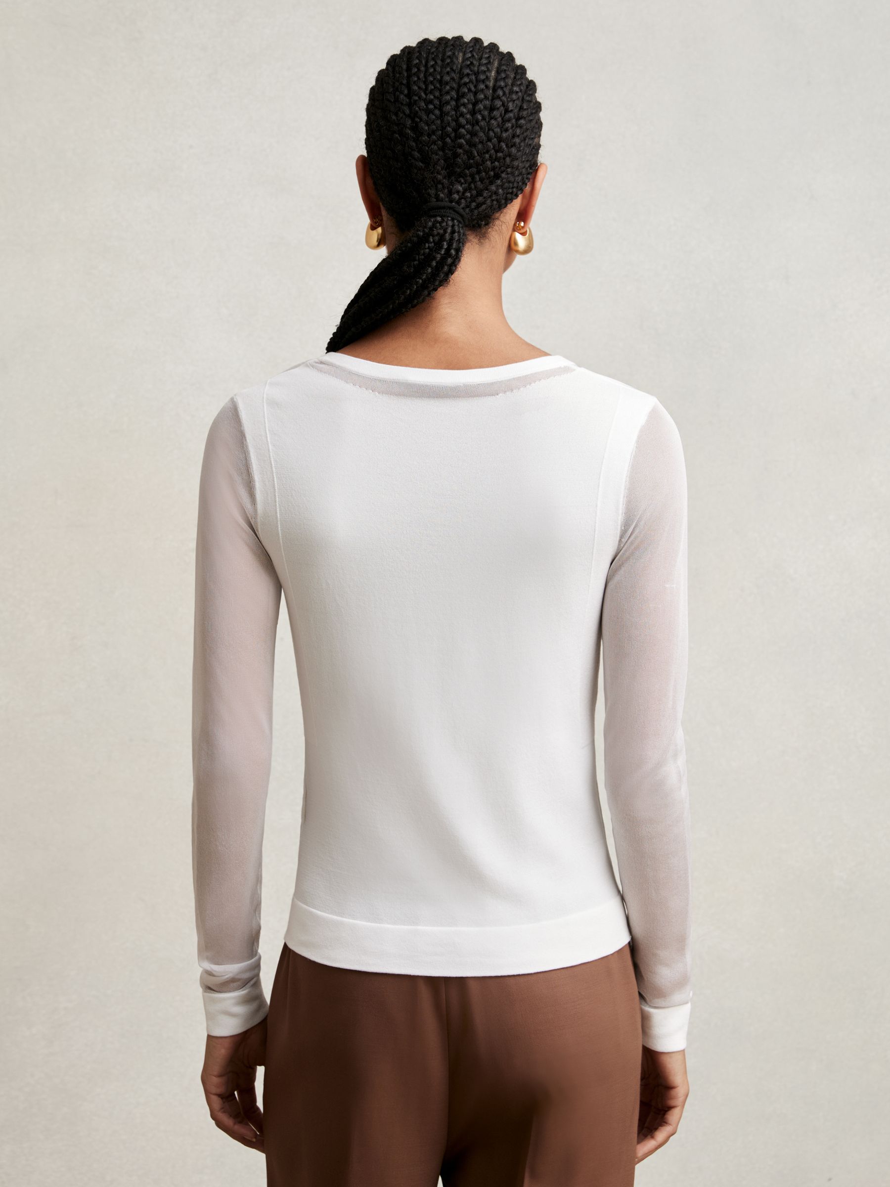 Sheer-Detail V-Neck Top in White - image 4