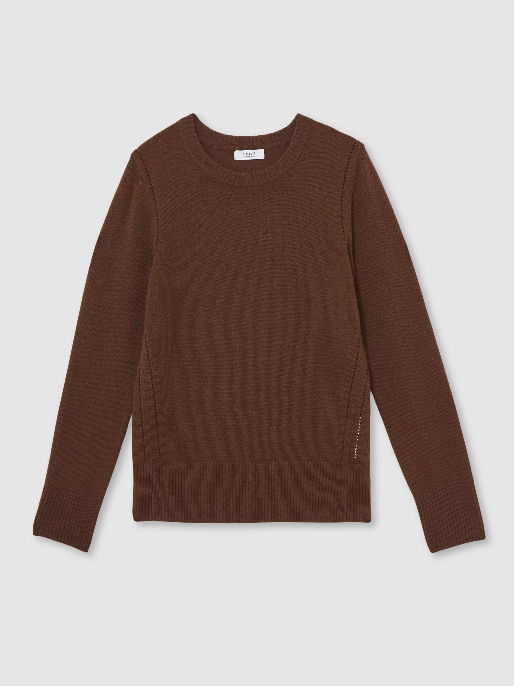 Wool-Blend Open-Stitch Jumper with Cashmere in Toffee Brown - Image 2 of 7