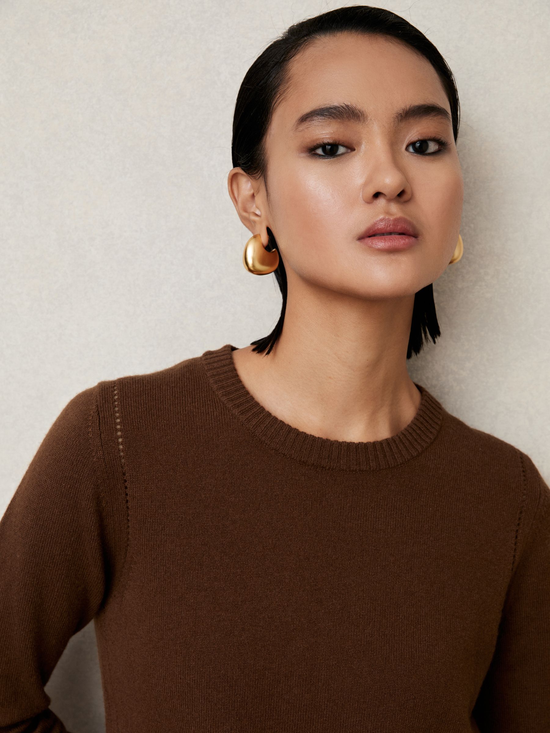 Wool-Blend Open-Stitch Jumper with Cashmere in Toffee Brown - image 3