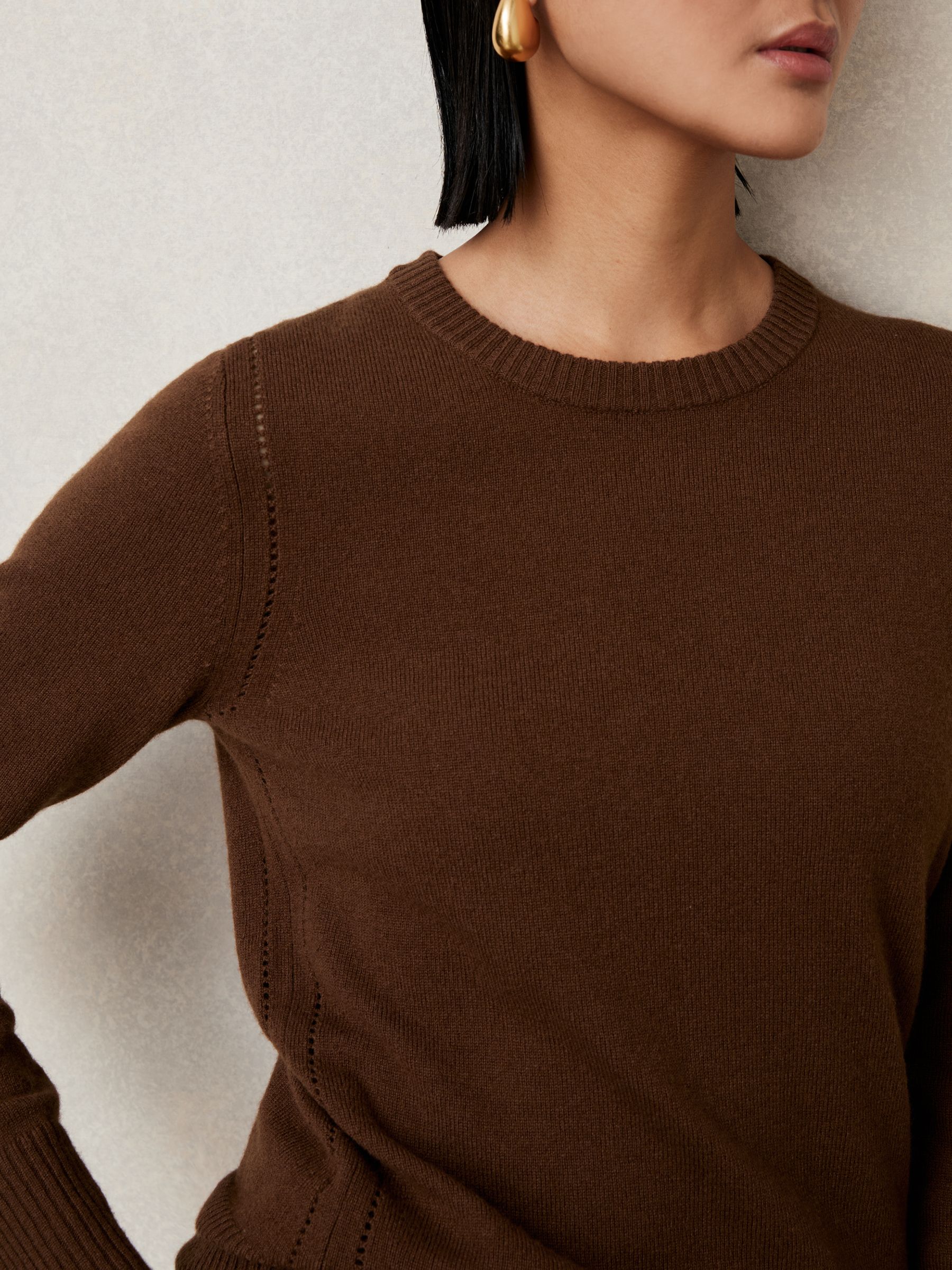 Wool-Blend Open-Stitch Jumper with Cashmere in Toffee Brown - Image 5 of 7