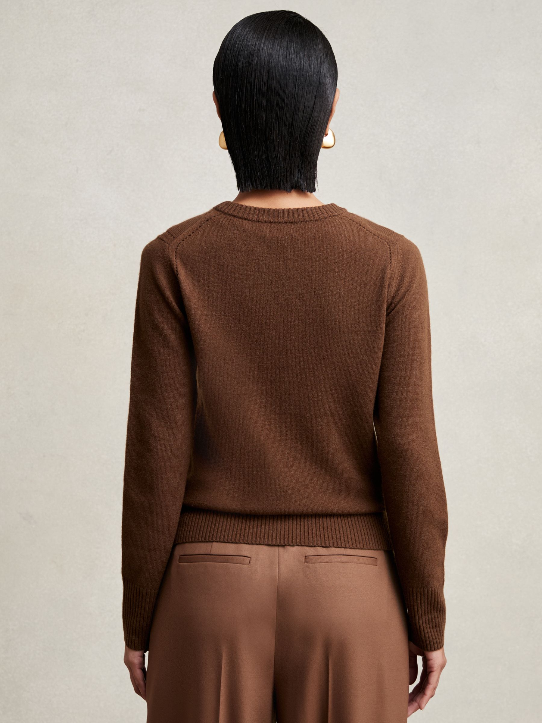 Wool-Blend Open-Stitch Jumper with Cashmere in Toffee Brown - Image 6 of 7