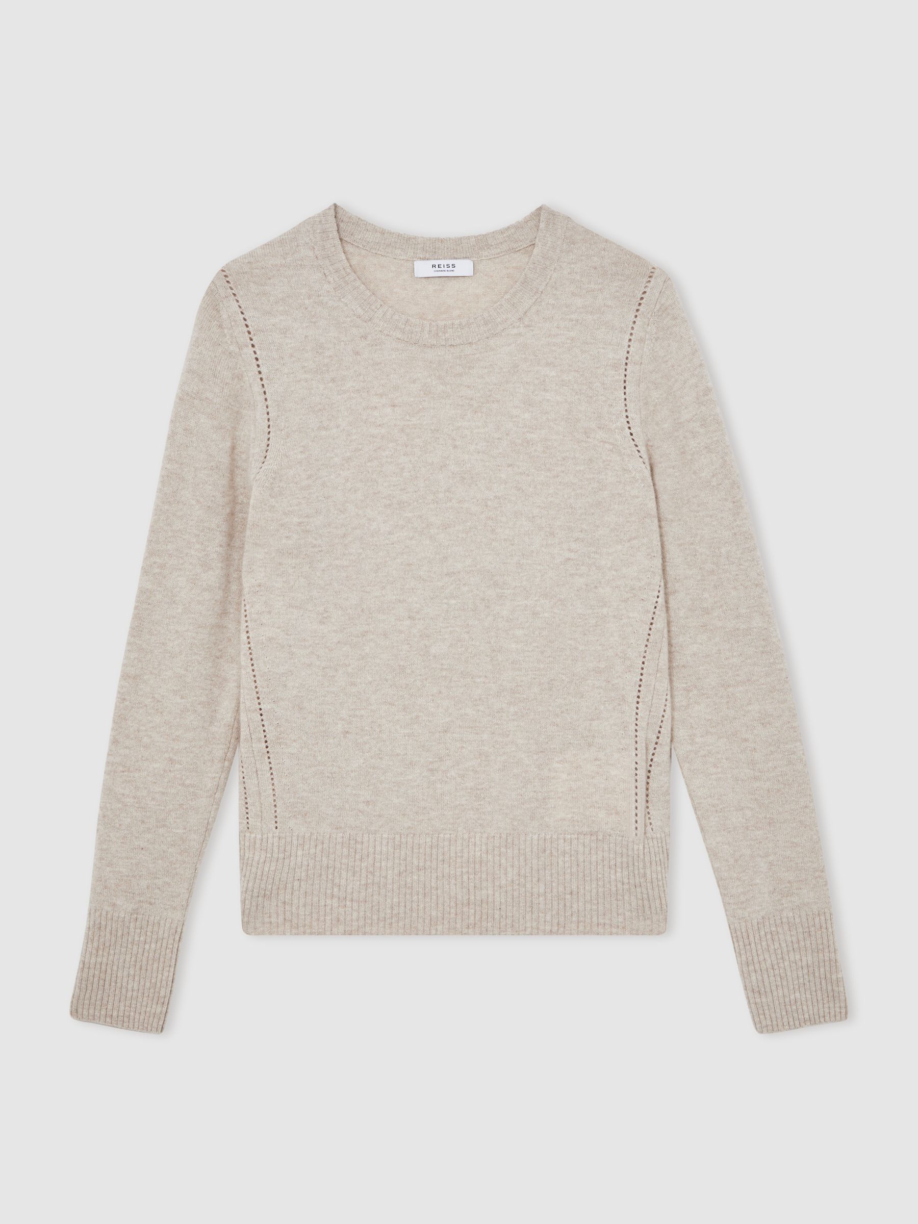Wool-Blend Open-Stitch Jumper with Cashmere in Oatmeal Neutral - Image 2 of 5