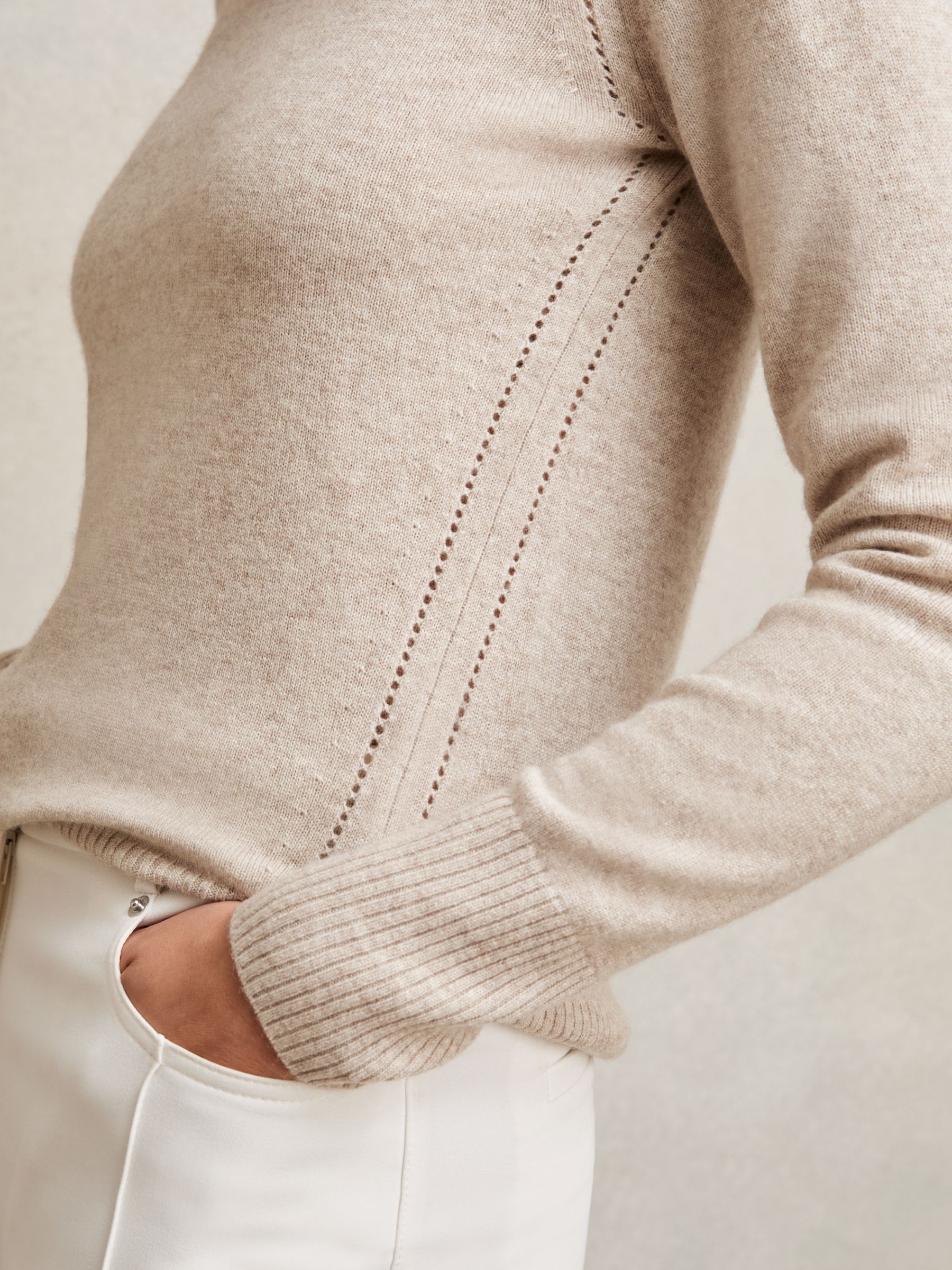 Wool-Blend Open-Stitch Jumper with Cashmere in Oatmeal Neutral - Image 3 of 5