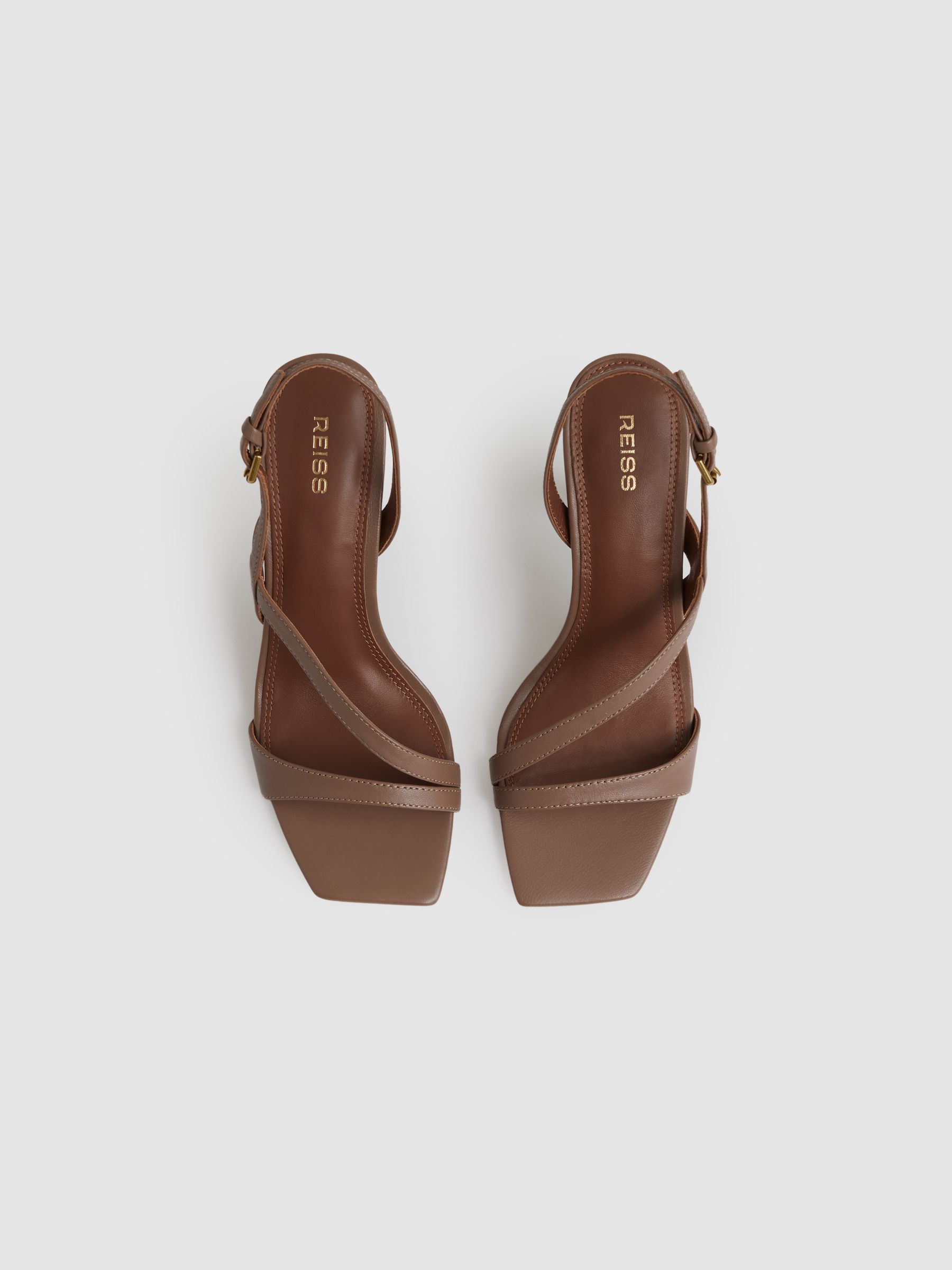 Leather Cross-Strap Heeled Sandals in Neutral - image 4