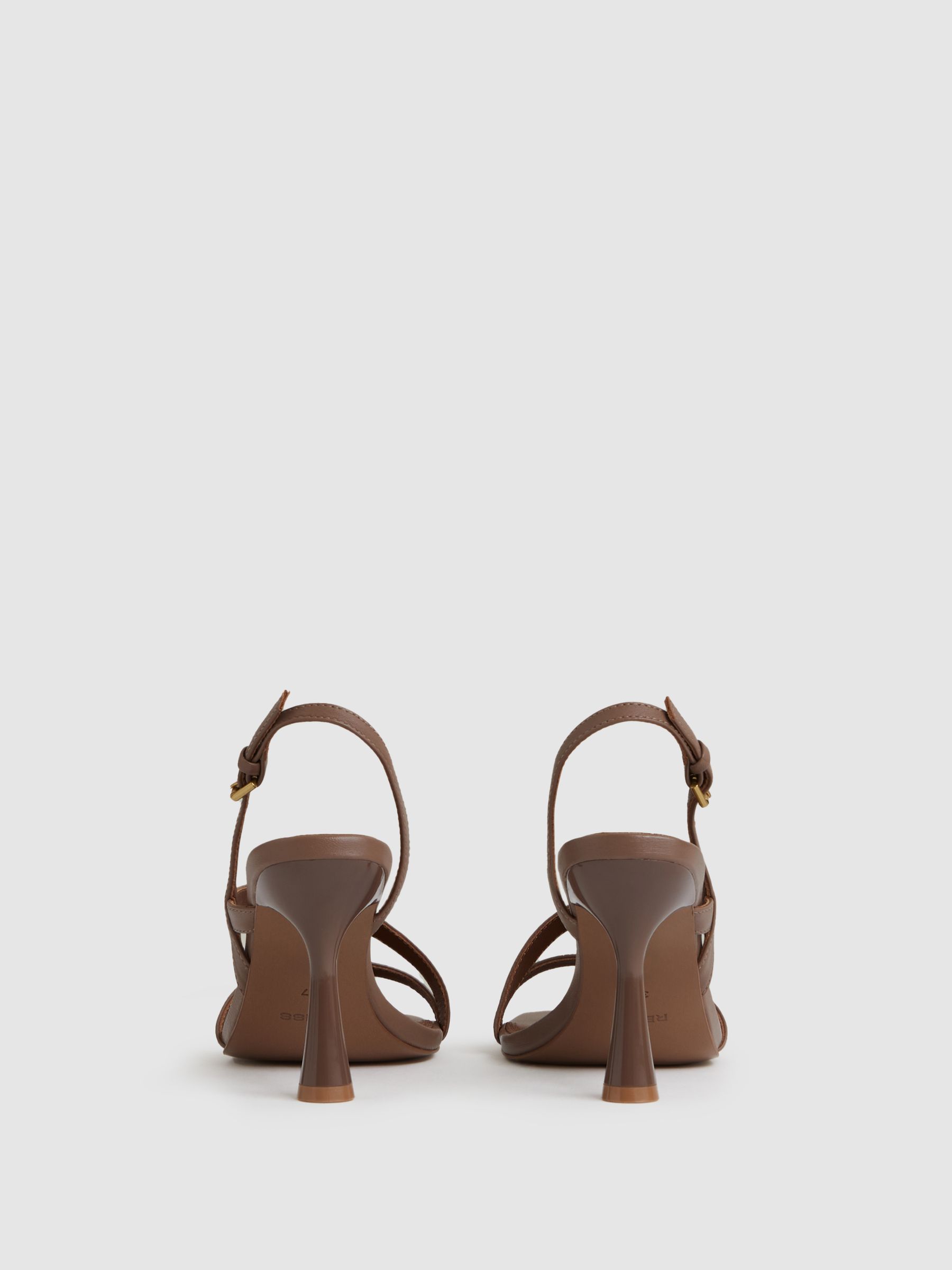 Leather Cross-Strap Heeled Sandals in Neutral - image 3