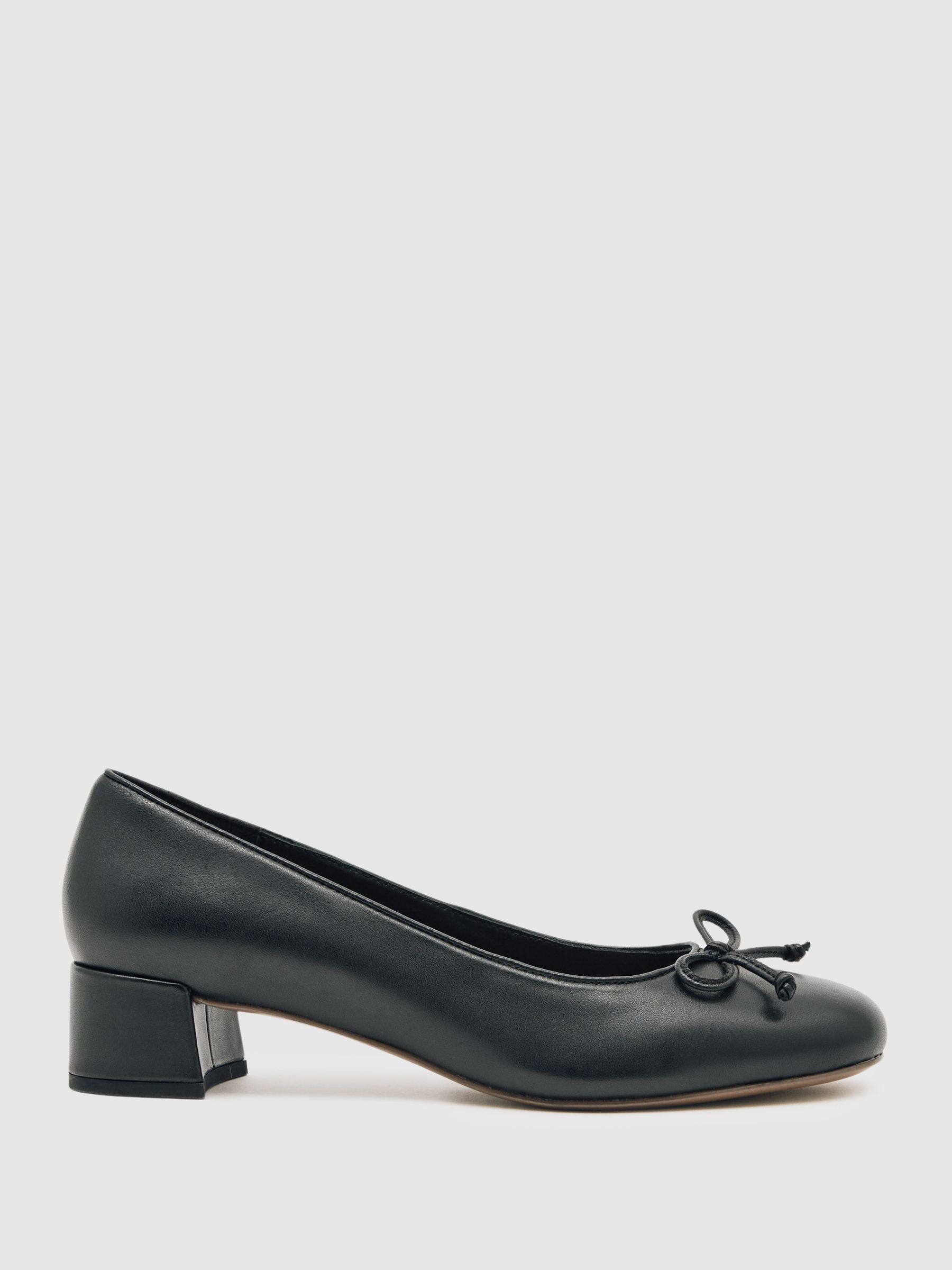 Leather Block Heel Ballerina Shoes in Black - Image 1 of 5 Leather Block Heel Ballerina Shoes in Black - Image 1 of 5