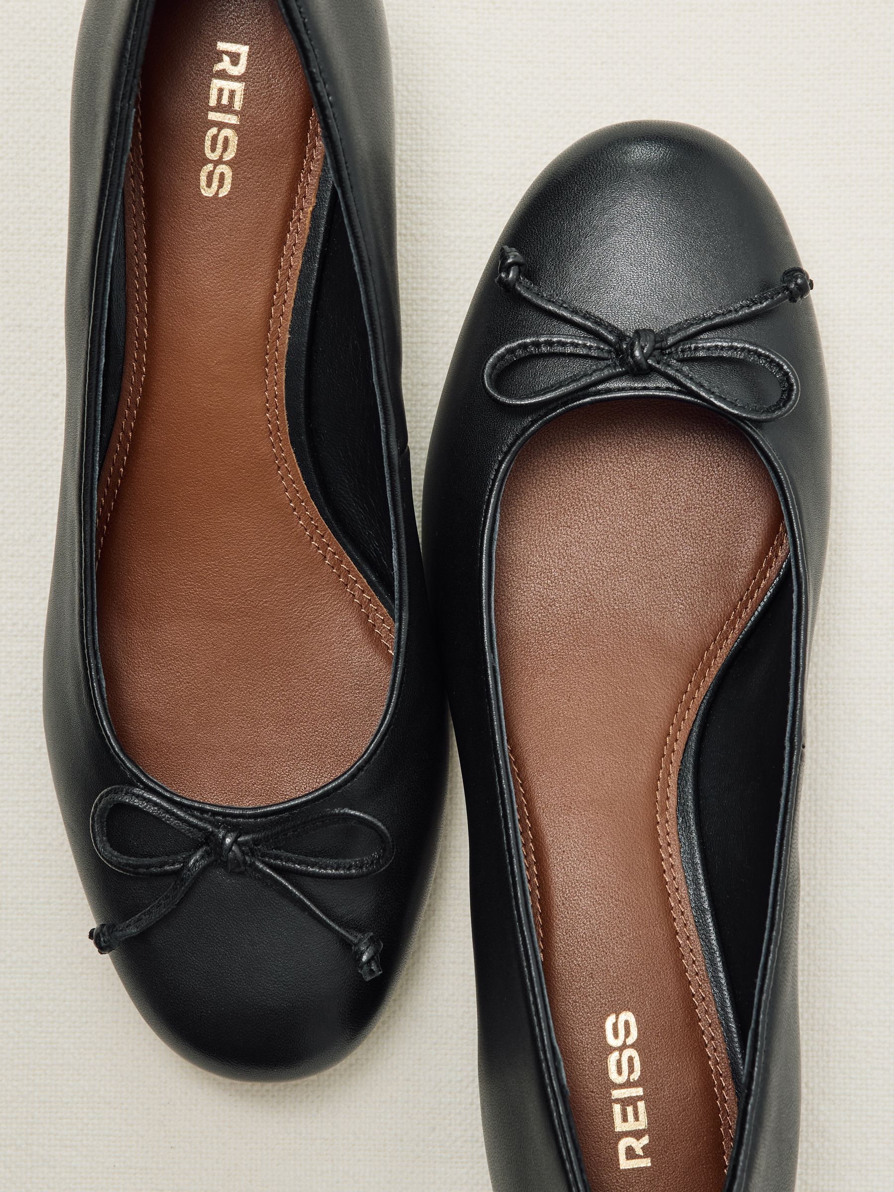 Leather Block Heel Ballerina Shoes in Black - Image 2 of 5