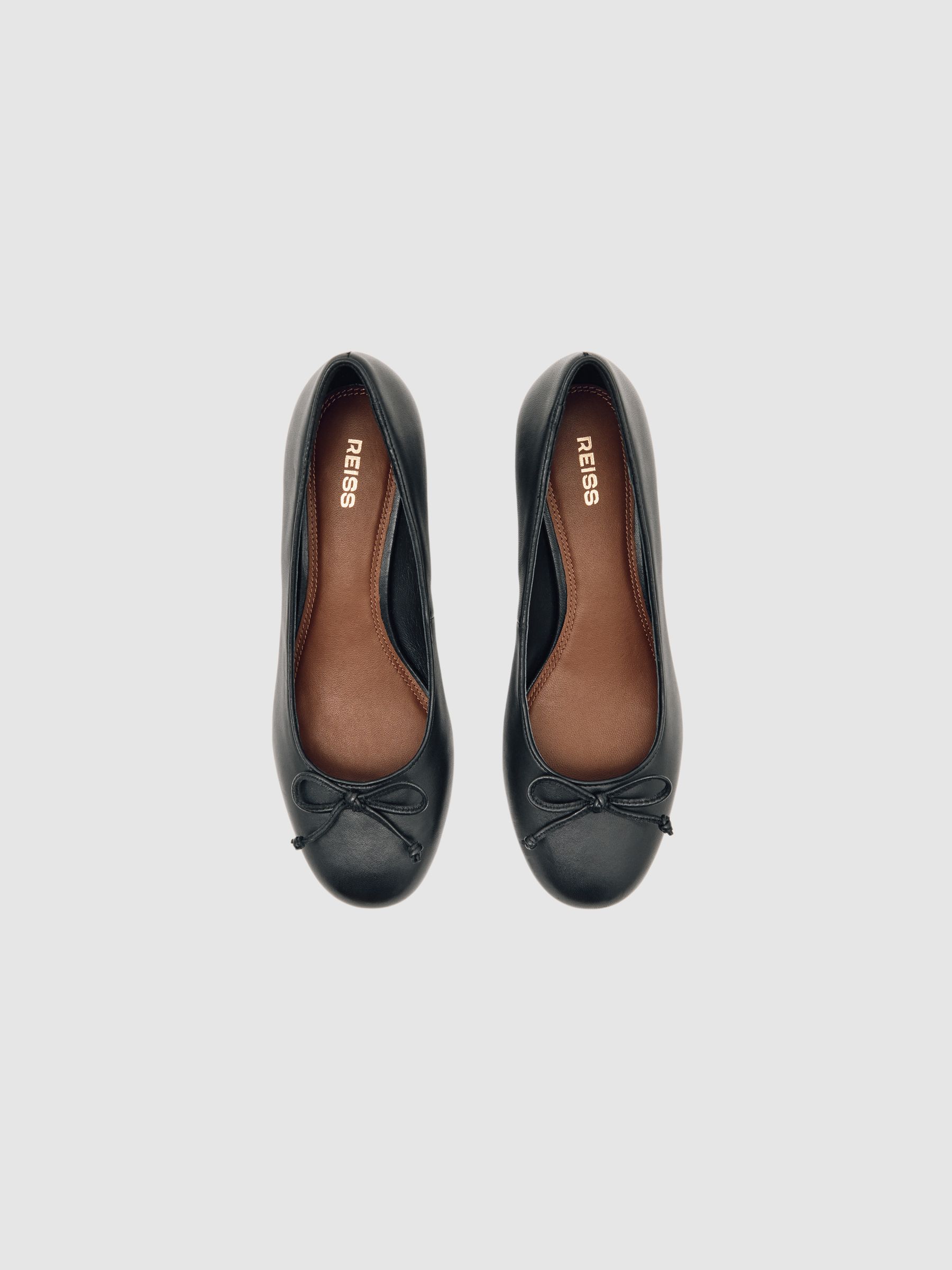 Leather Block Heel Ballerina Shoes in Black - Image 3 of 5