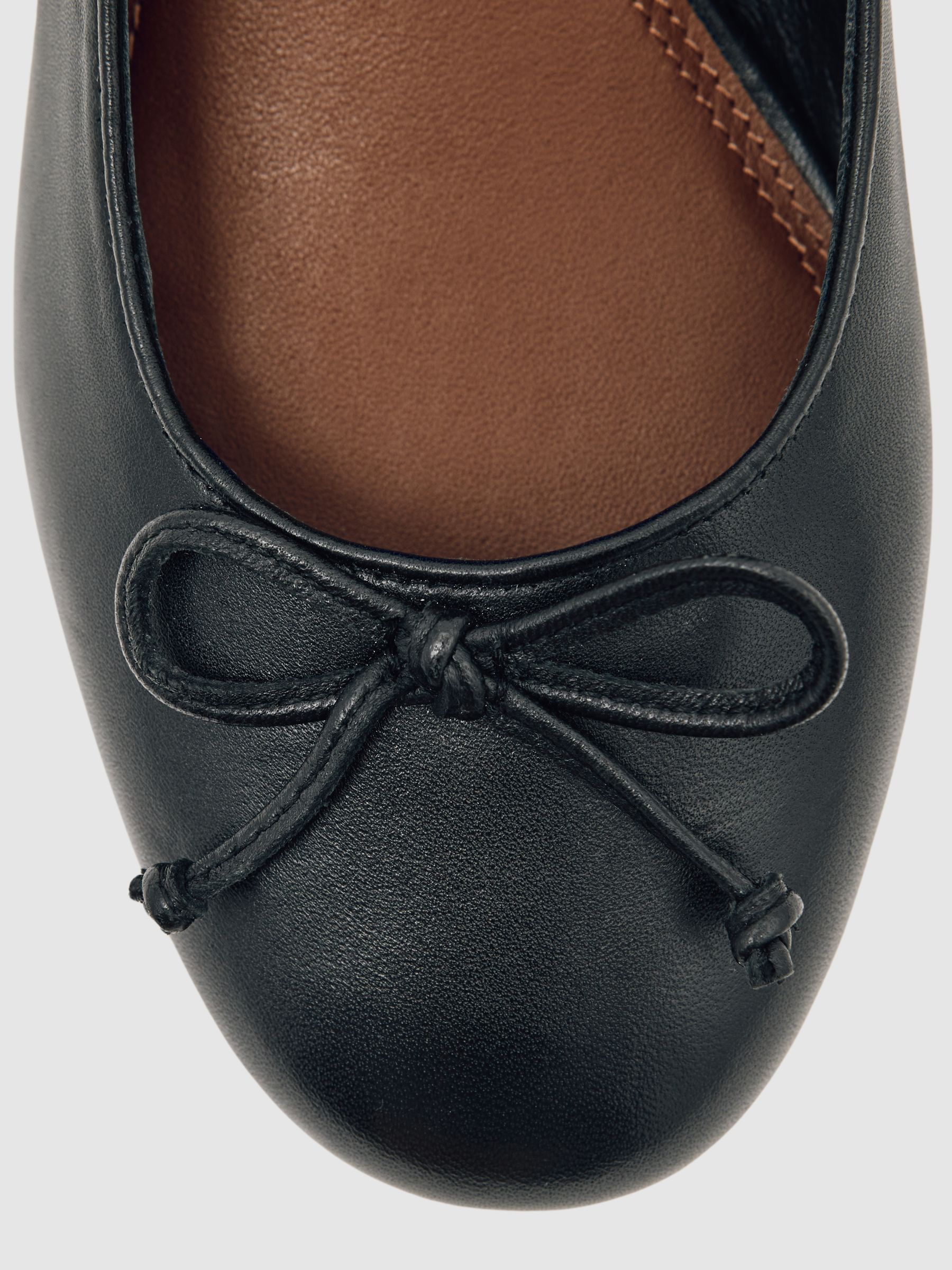 Leather Block Heel Ballerina Shoes in Black - image 4
