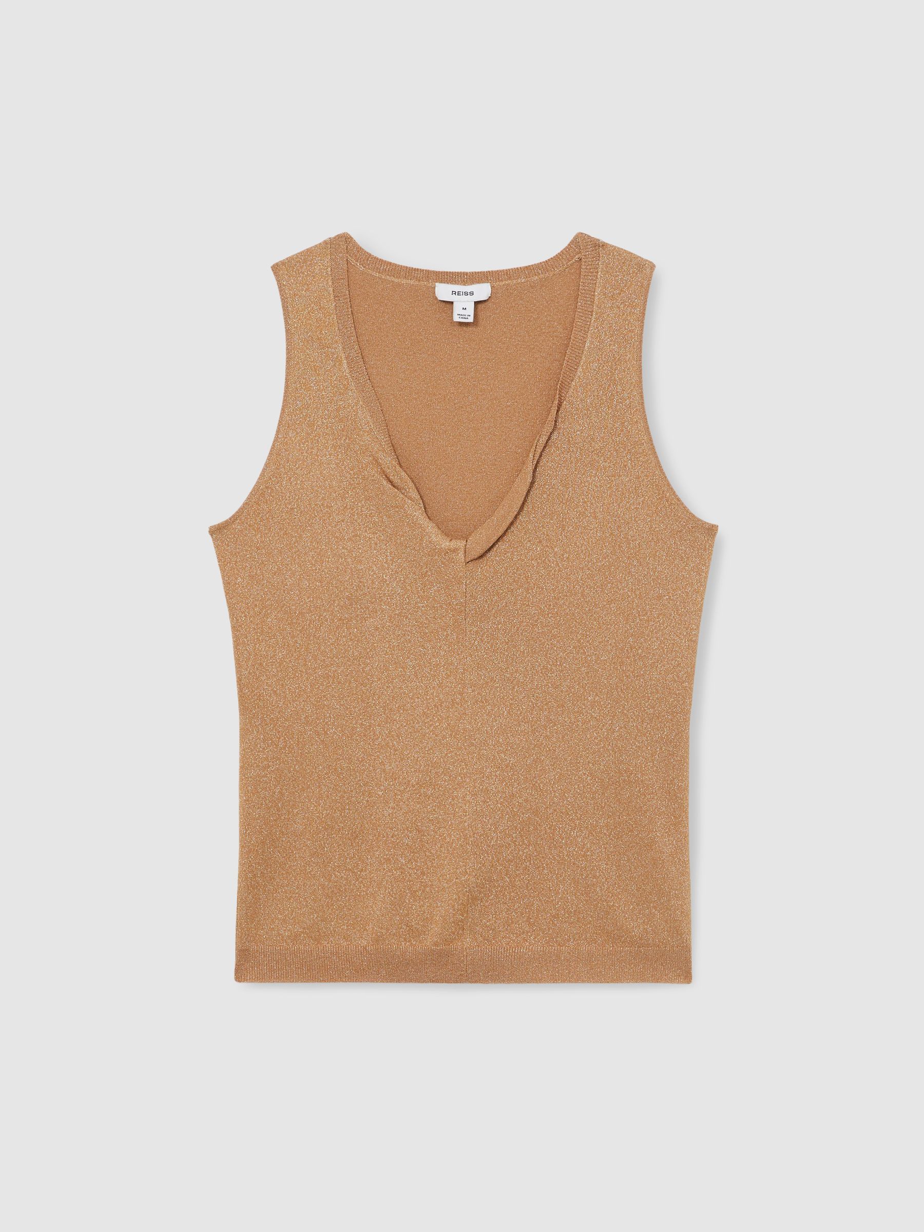 Metallic-Knit Twist-Neckline Vest in Gold - image 1