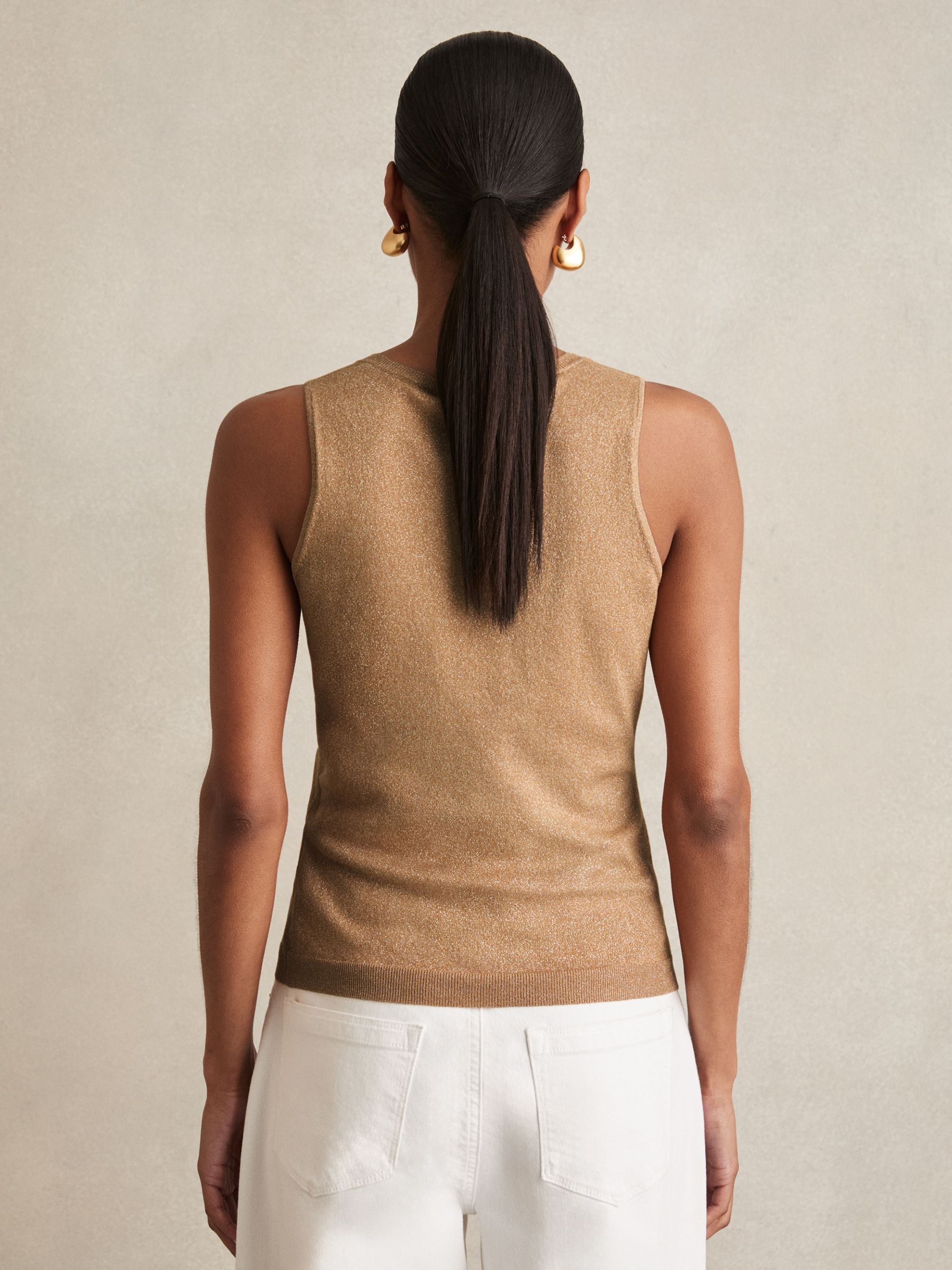 Metallic-Knit Twist-Neckline Vest in Gold - Image 5 of 6