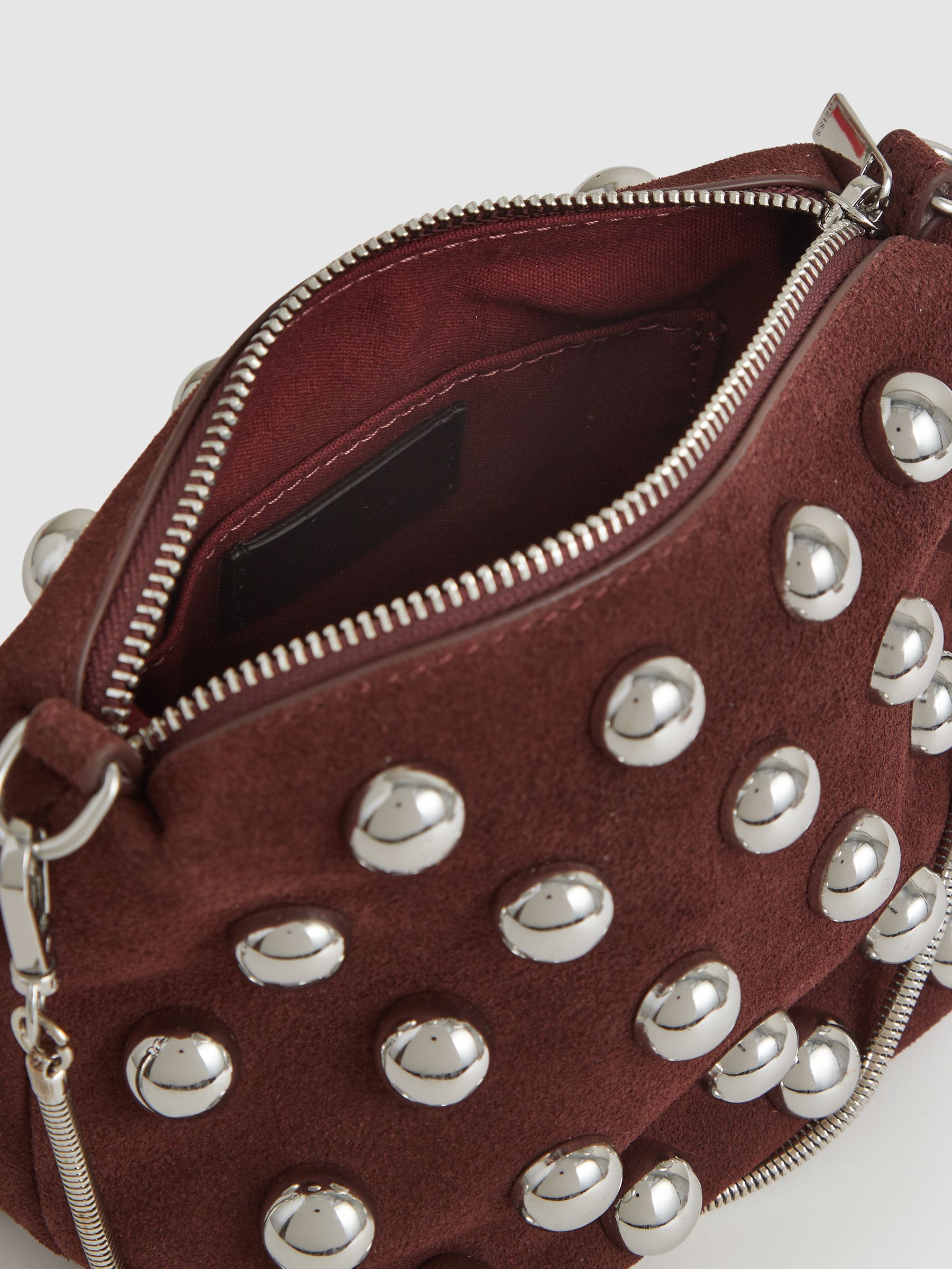 Suede Studded Shoulder Bag in Oxblood - Image 3 of 6