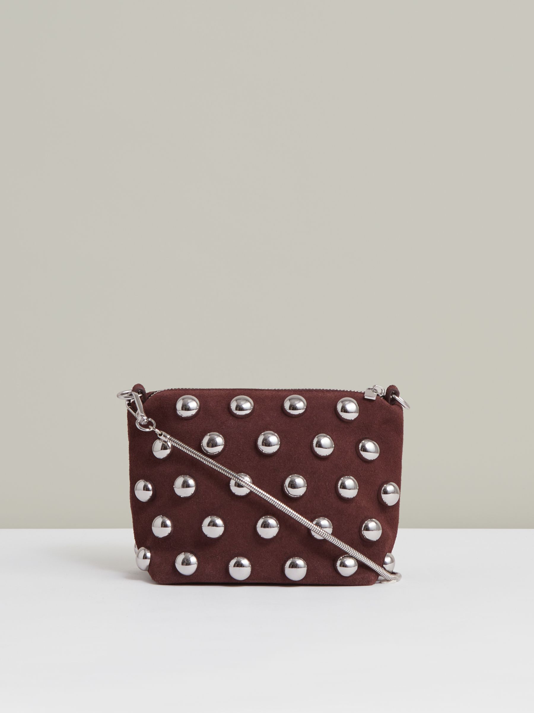 Suede Studded Shoulder Bag in Oxblood - Image 4 of 6