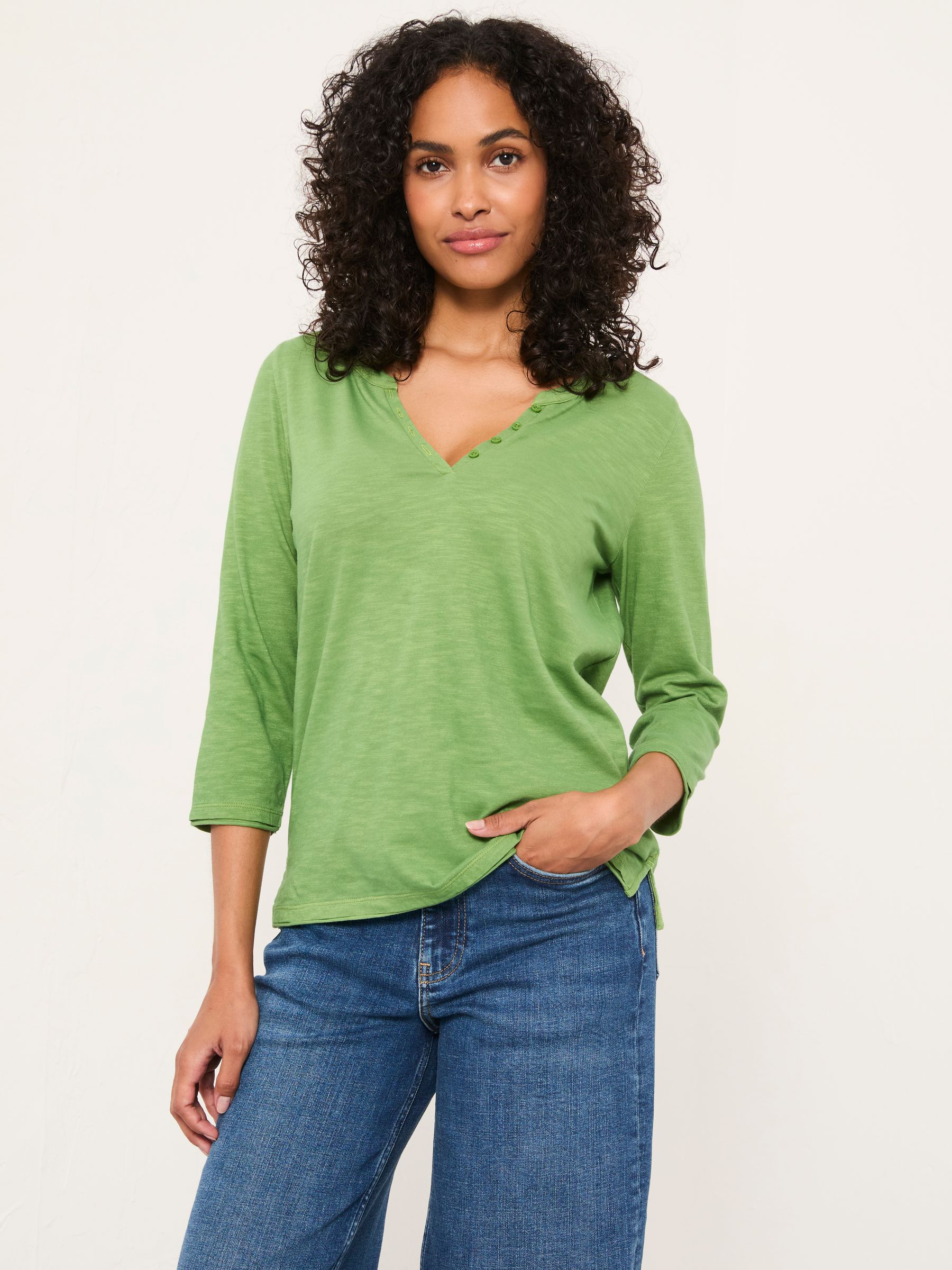 3/4 Sleeve V-neck T Shirt