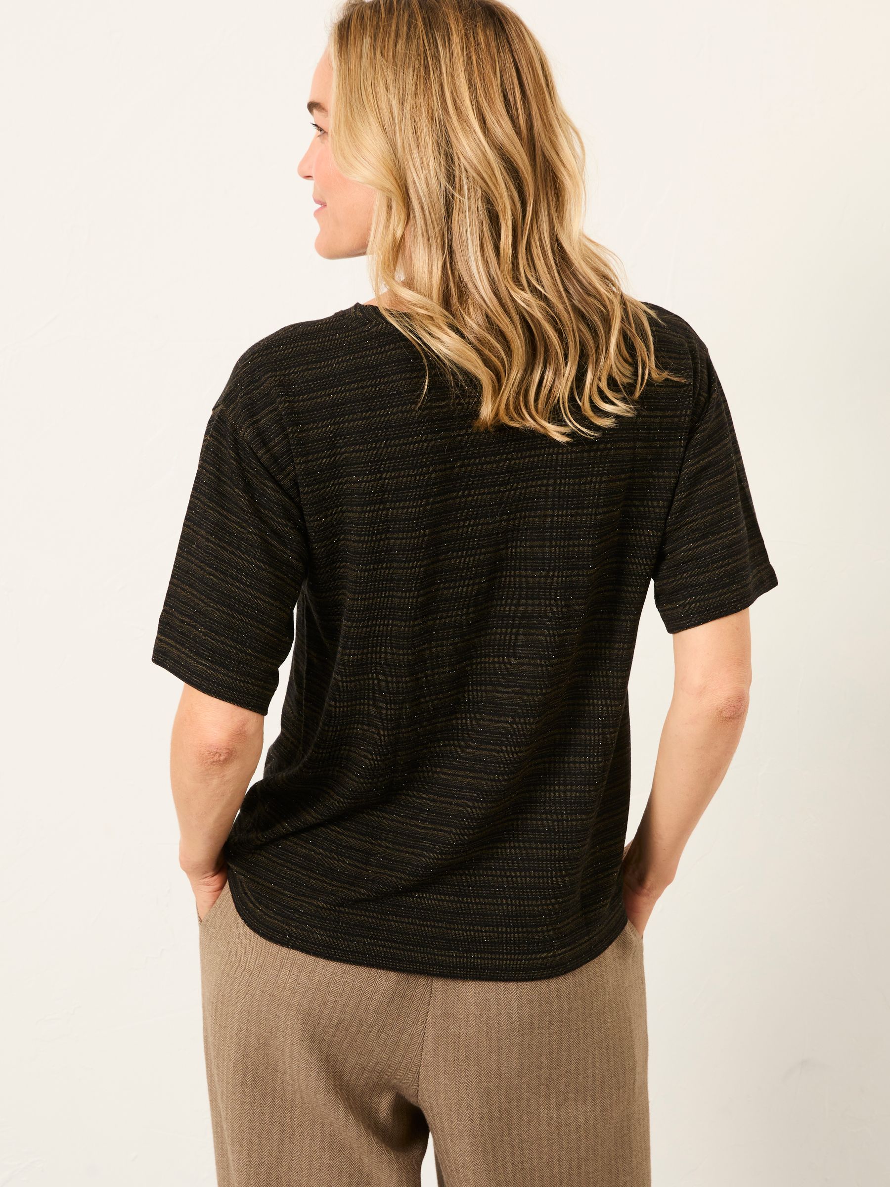 Maddie Black Short Sleeve Sparkle Top - Image 2 of 5 Maddie Black Short Sleeve Sparkle Top - Image 2 of 5