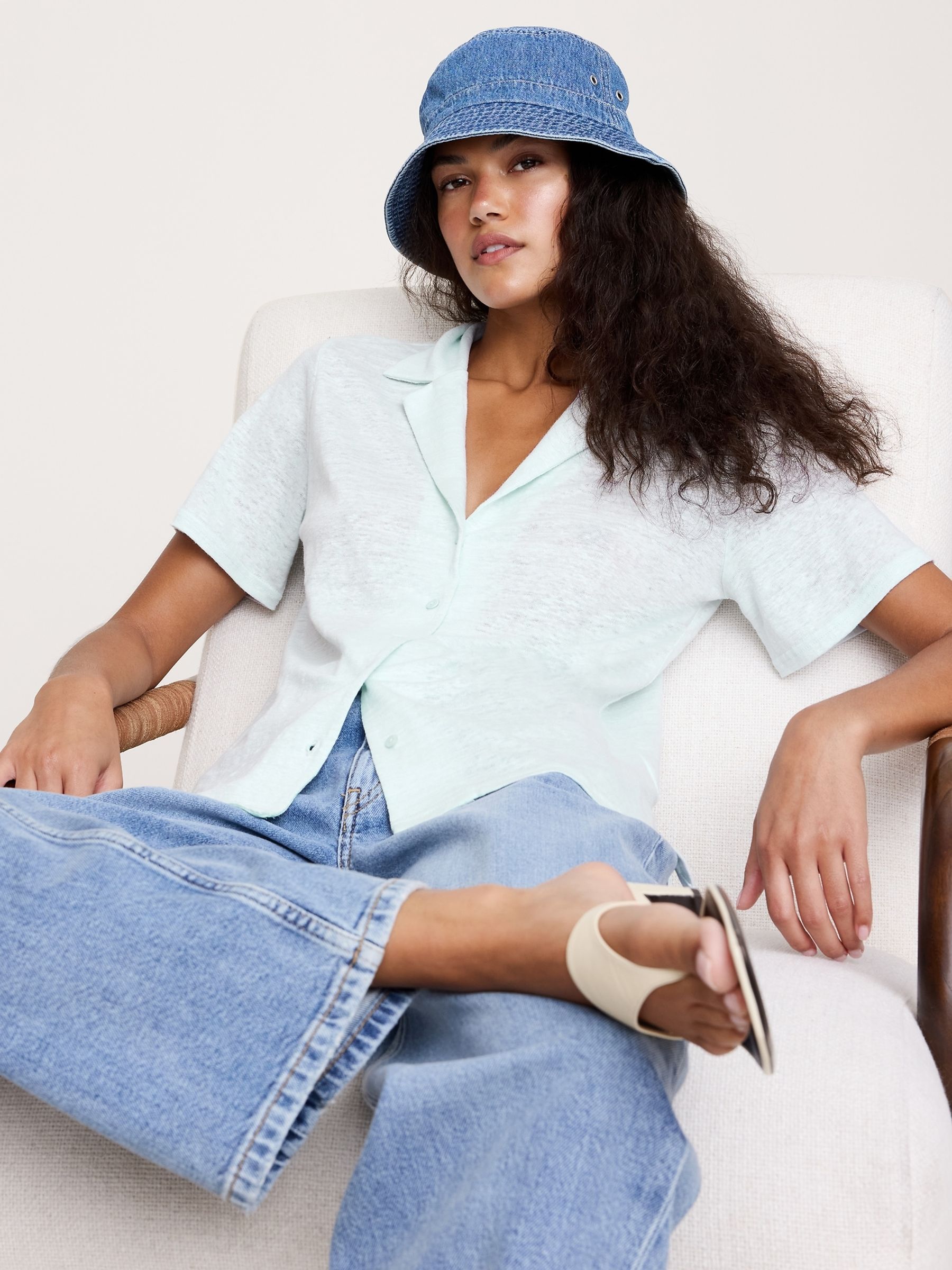 Banana Republic Blue Linen Resort Shirt - Image 1 of 1