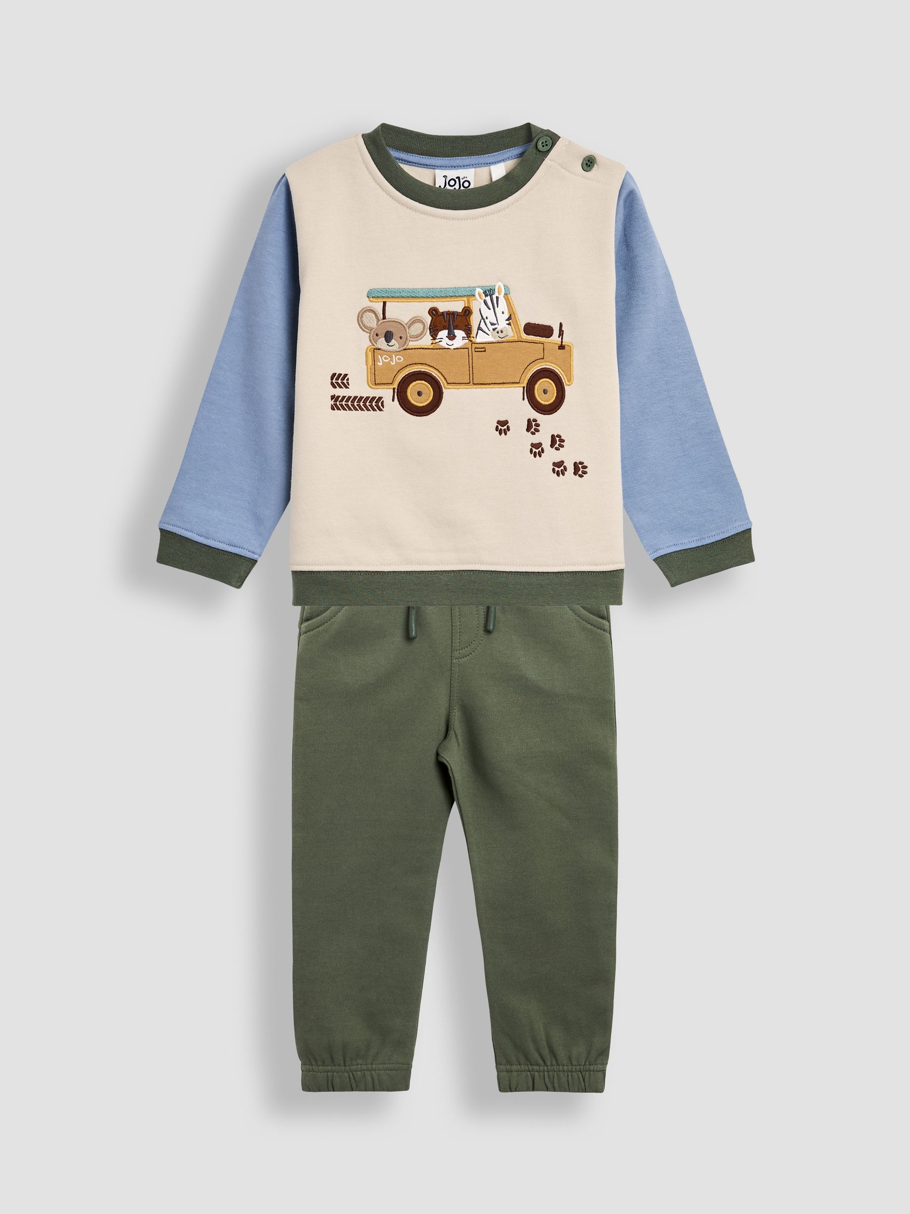 Green Safari 2-Piece Appliqué Sweatshirt & Joggers Set - Image 1 of 7
