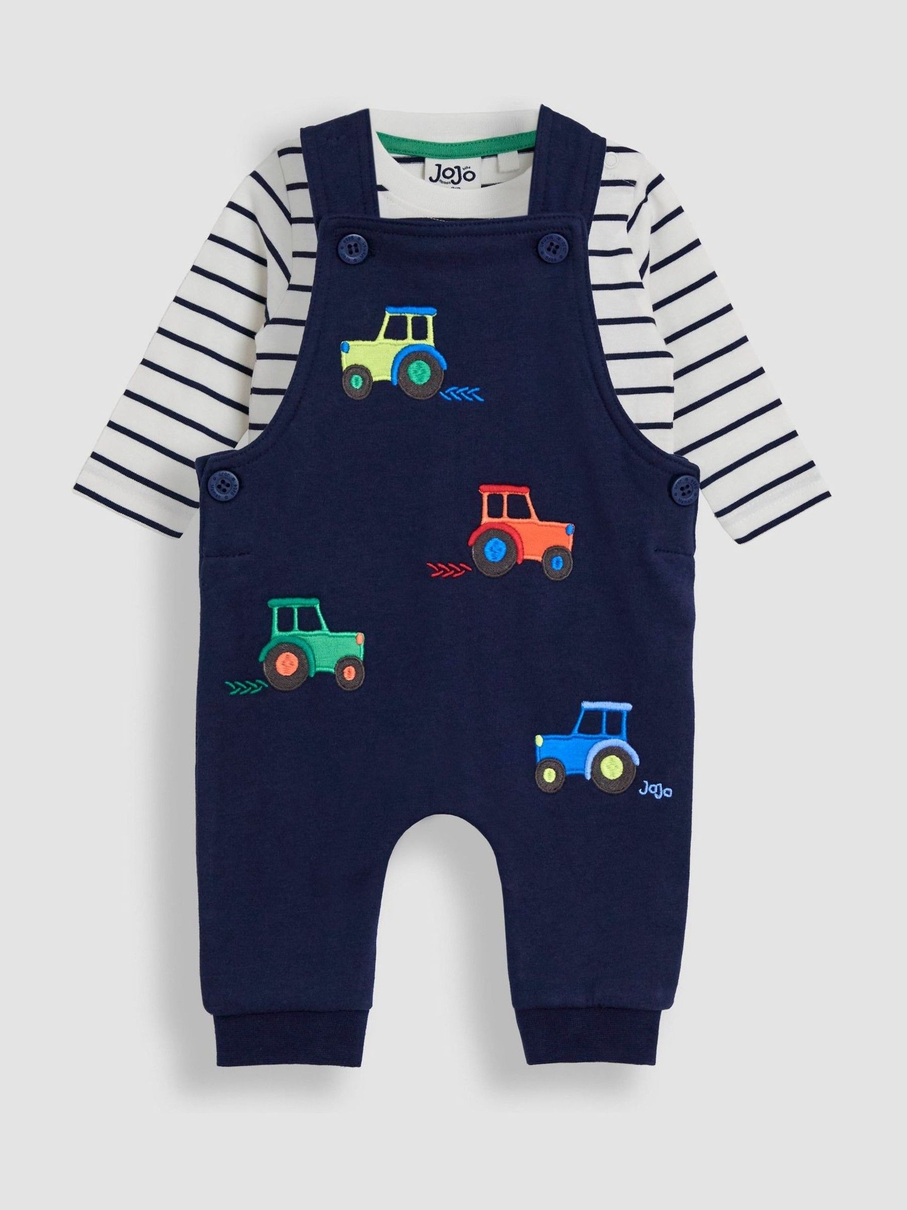 Light Blue 2-Piece Appliqué Dungarees & Stripe Top Set - Image 1 of 7