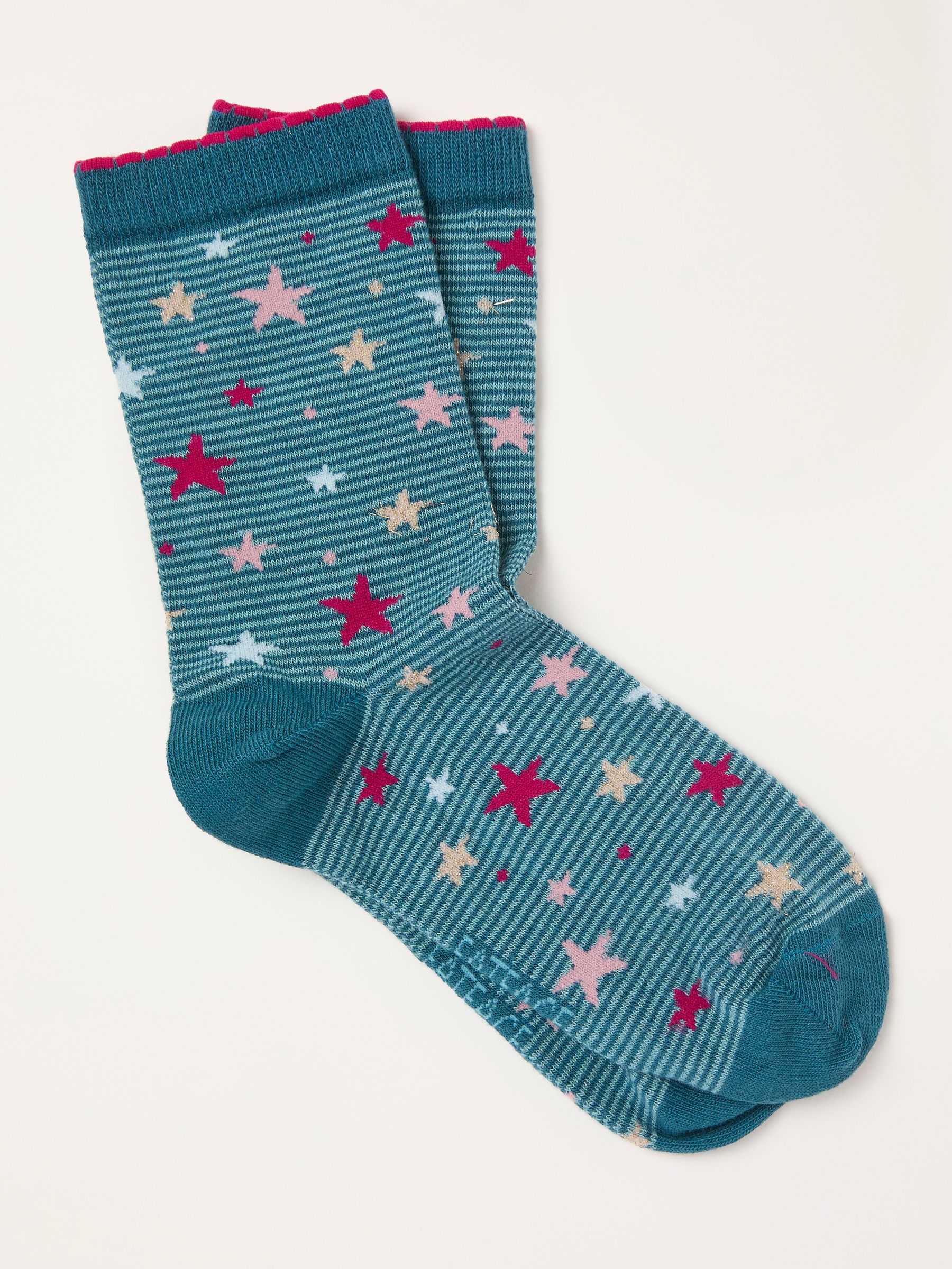 Teal Blue Striped Star Socks - Image 1 of 2