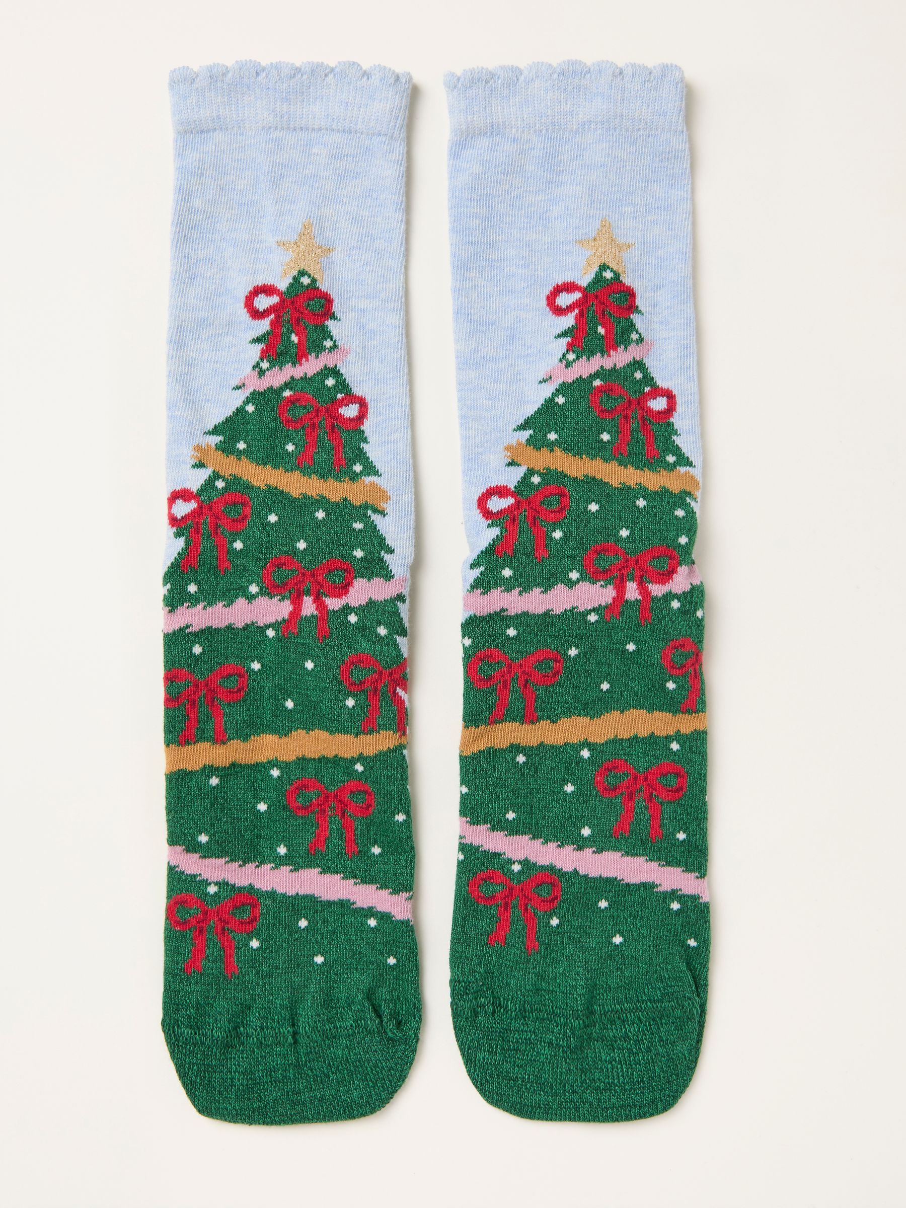Light Blue Bow Christmas Tree Socks - Image 1 of 2