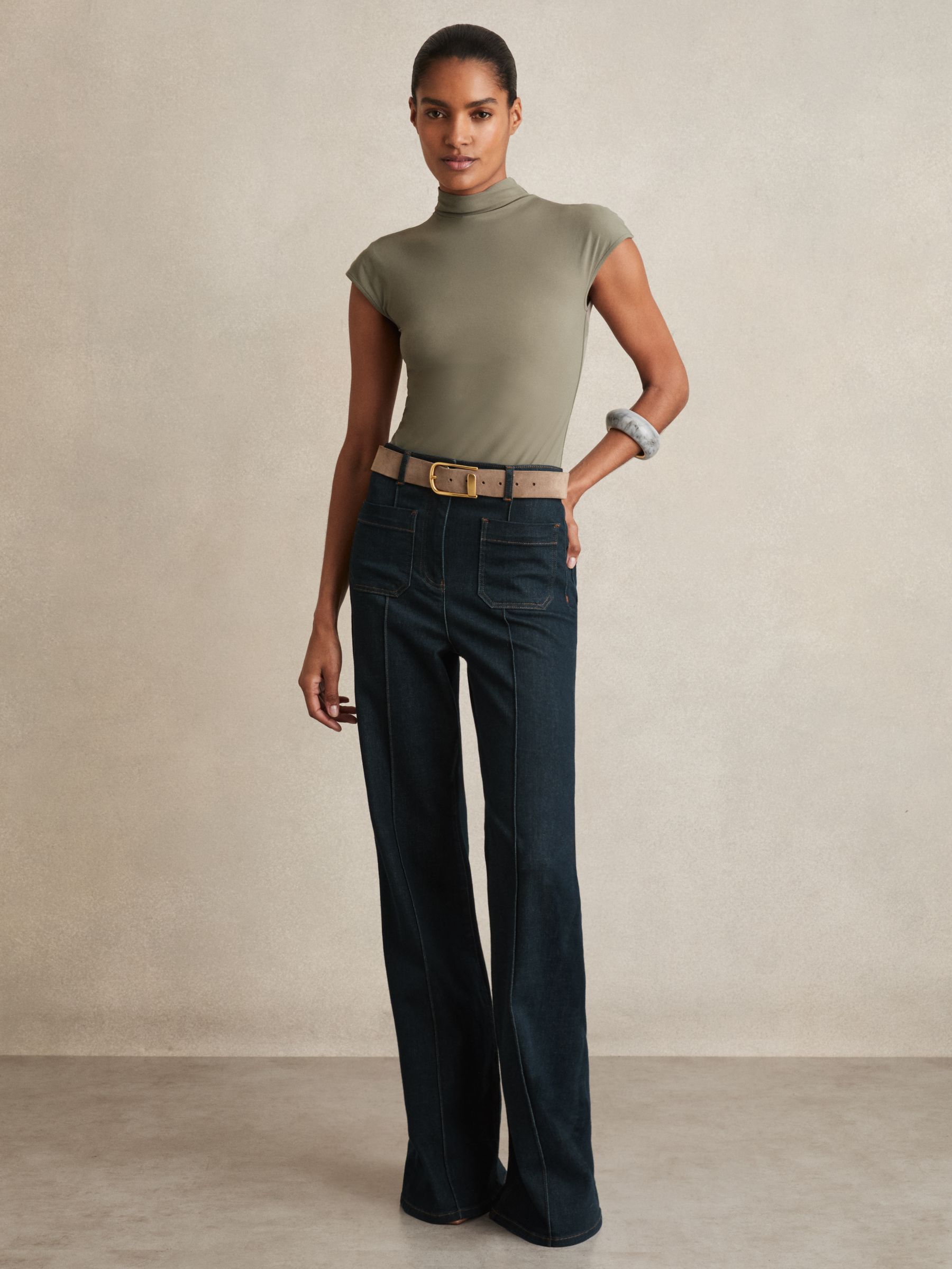 High-Neck Jersey Bodysuit in Sage Green - Image 3 of 6