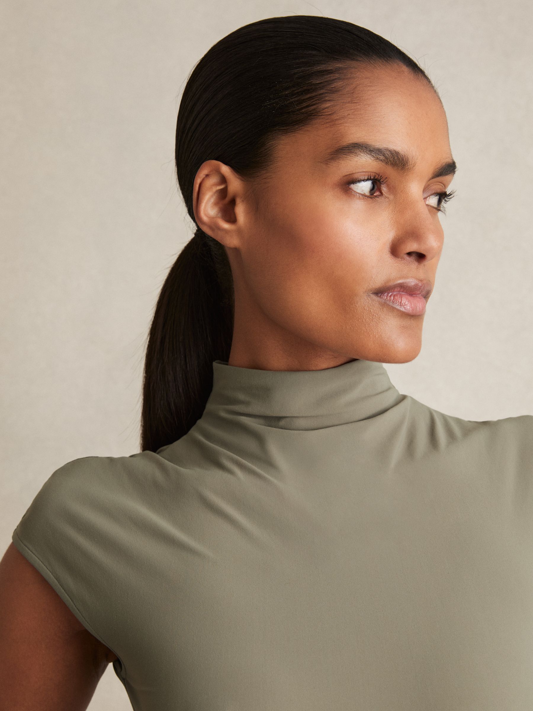High-Neck Jersey Bodysuit in Sage Green - Image 4 of 6
