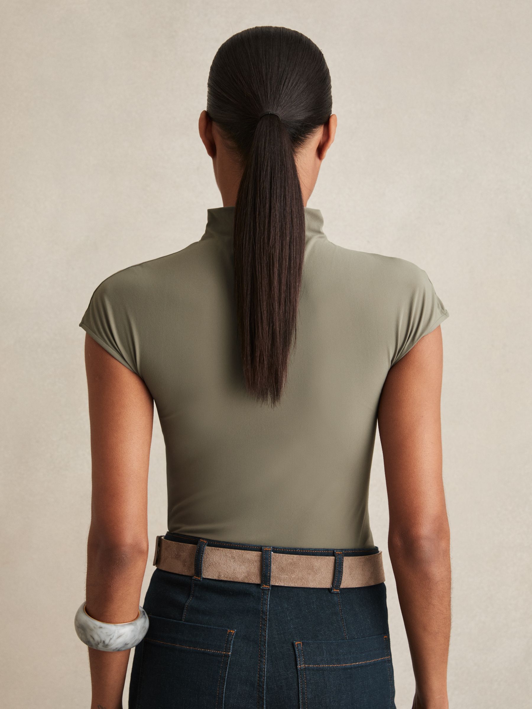 High-Neck Jersey Bodysuit in Sage Green - Image 5 of 6