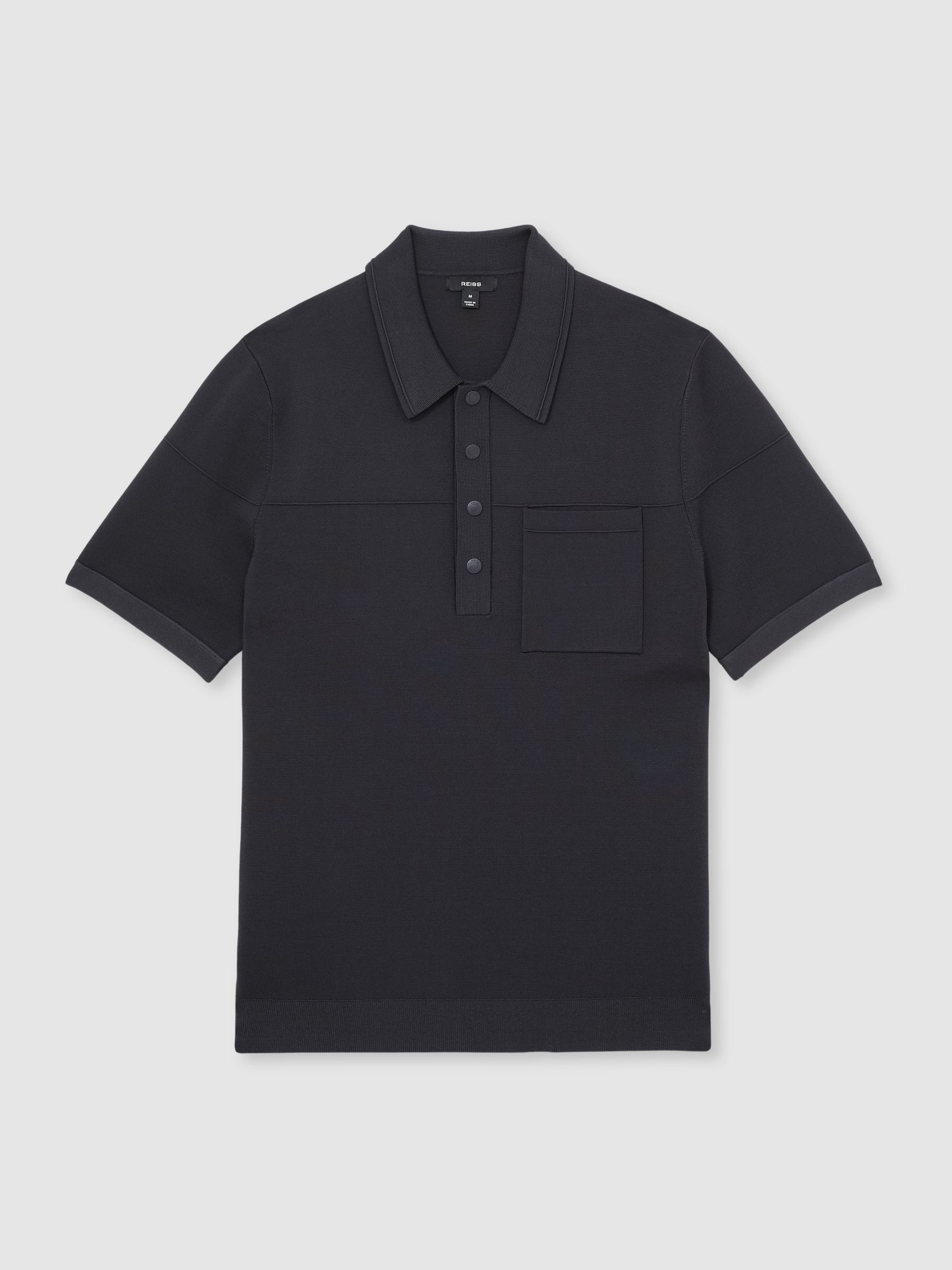 Press-Stud Seam-Detail Polo Shirt in Navy - Image 2 of 6