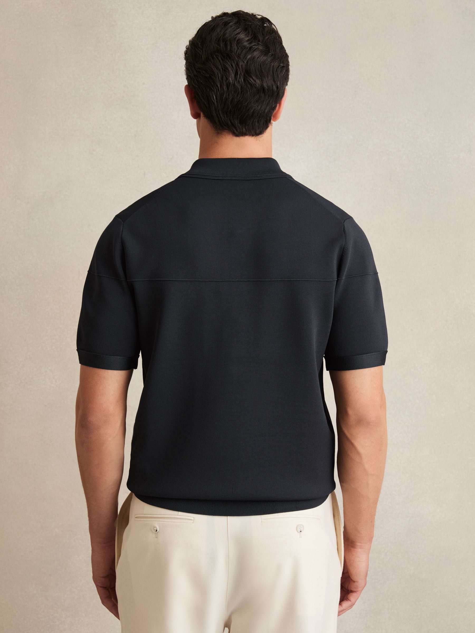 Press-Stud Seam-Detail Polo Shirt in Navy - Image 5 of 6