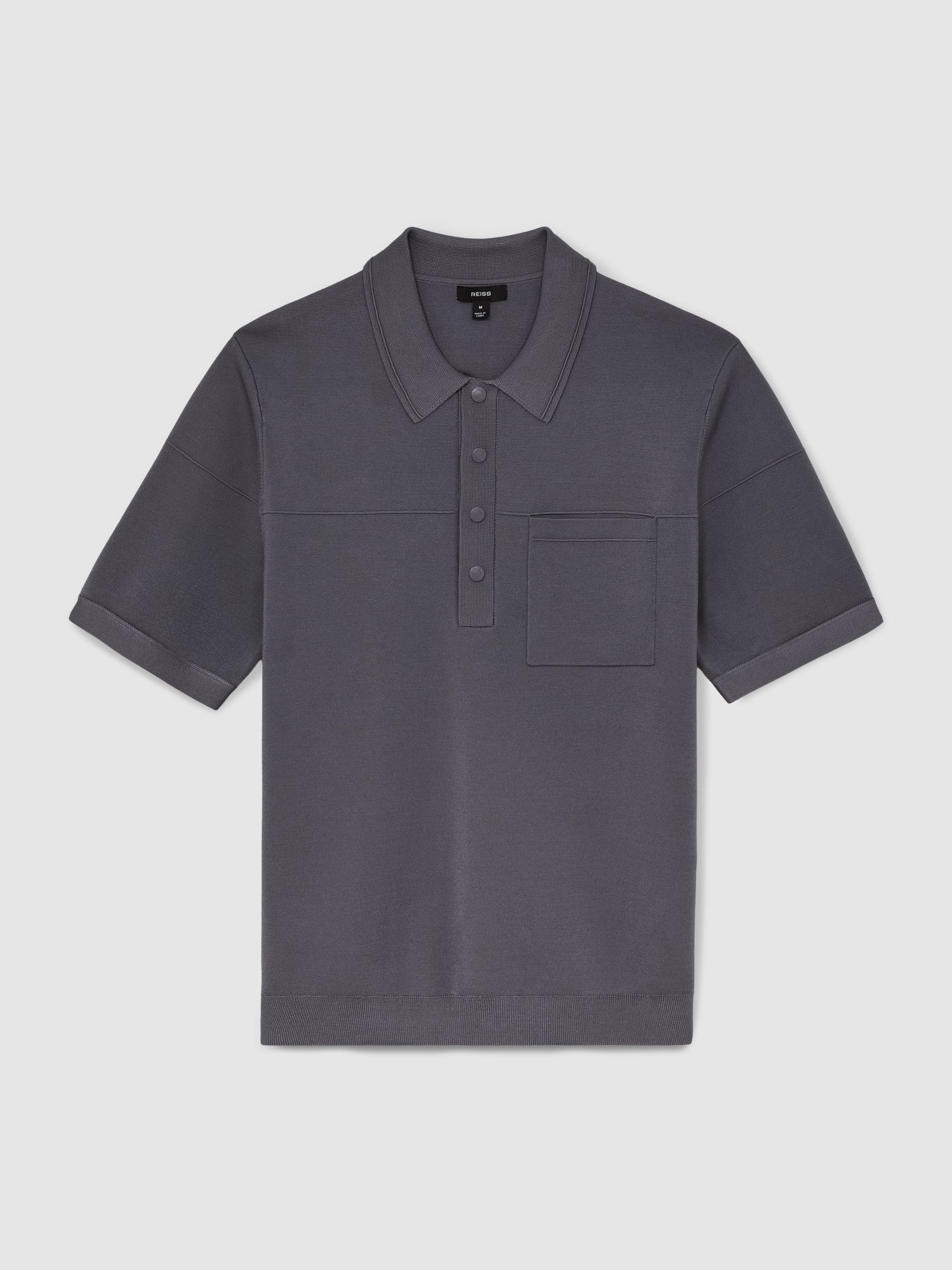 Press-Stud Seam-Detail Polo Shirt in Airforce Blue - Image 2 of 6
