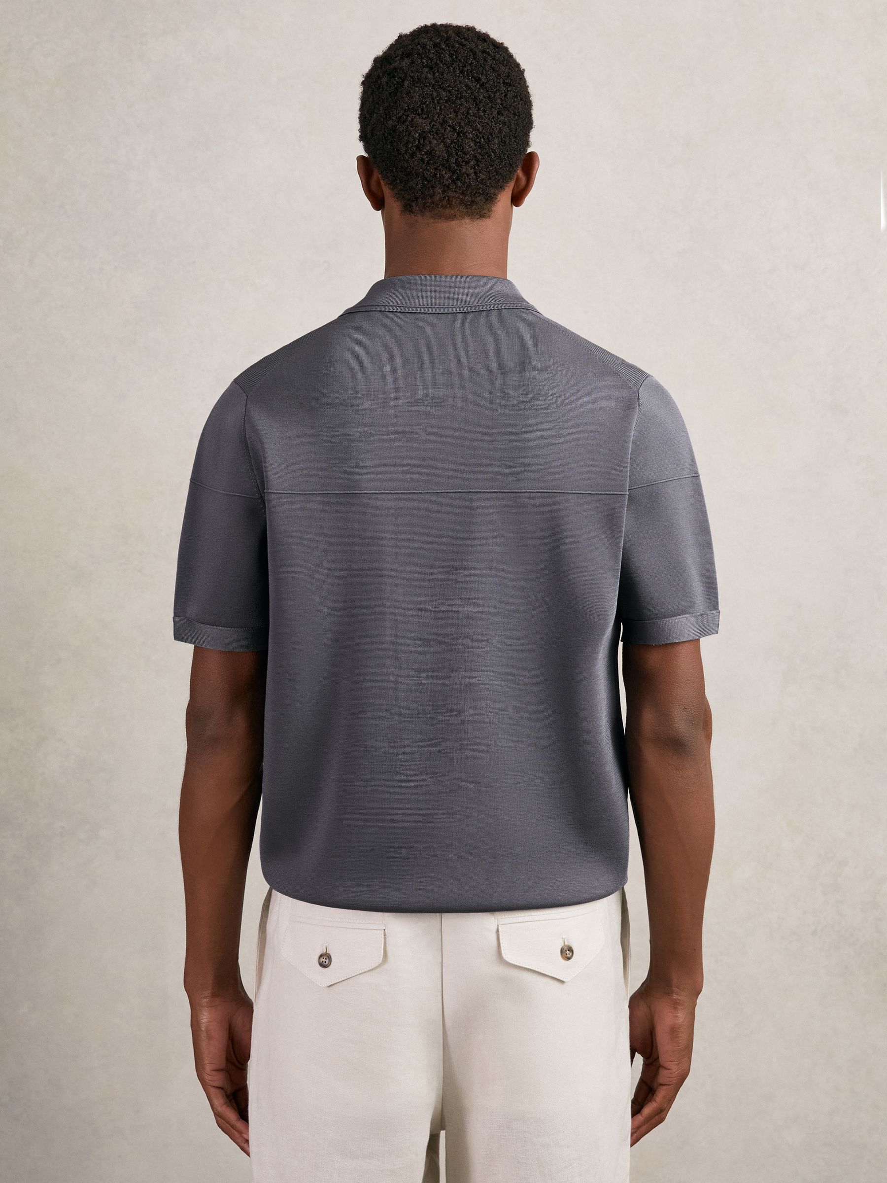 Press-Stud Seam-Detail Polo Shirt in Airforce Blue - Image 5 of 6