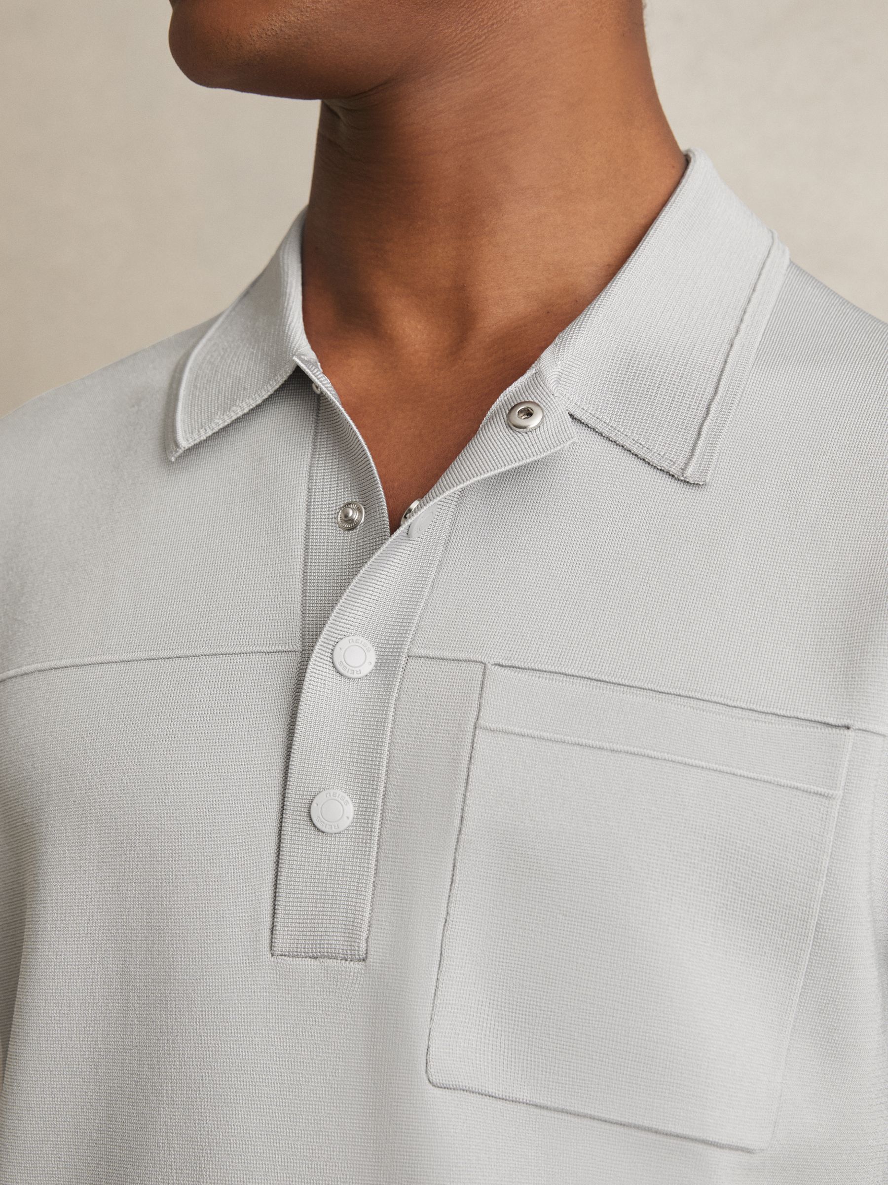Press-Stud Seam-Detail Polo Shirt in Ice Grey - Image 3 of 5