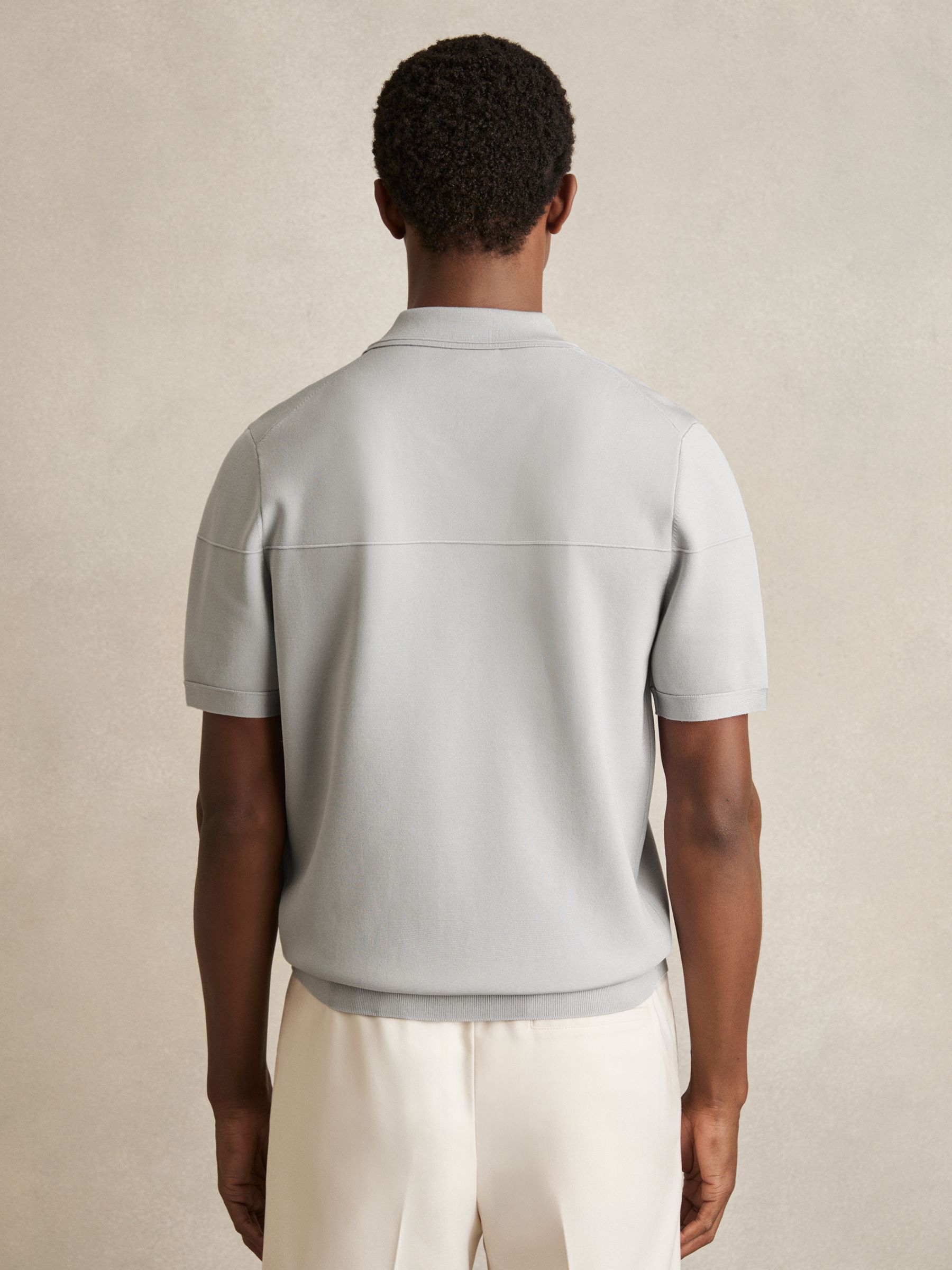 Press-Stud Seam-Detail Polo Shirt in Ice Grey - Image 4 of 5