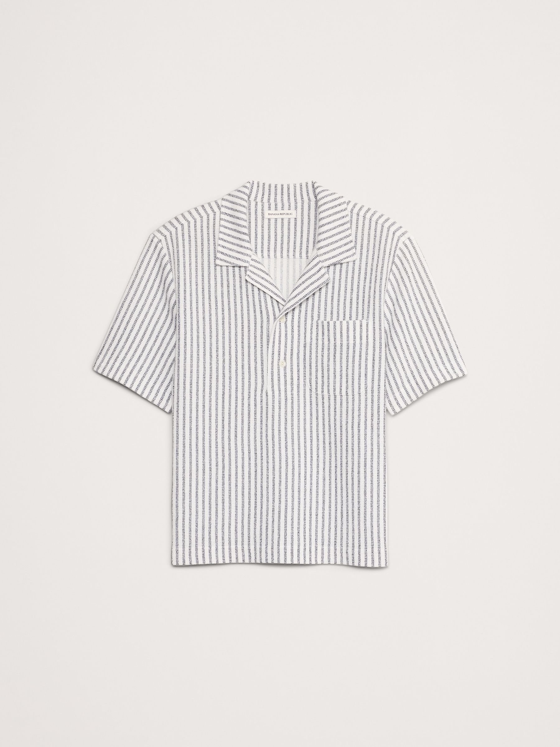 Banana Republic White Stripe Terry Polo Shirt - Image 1 of 4