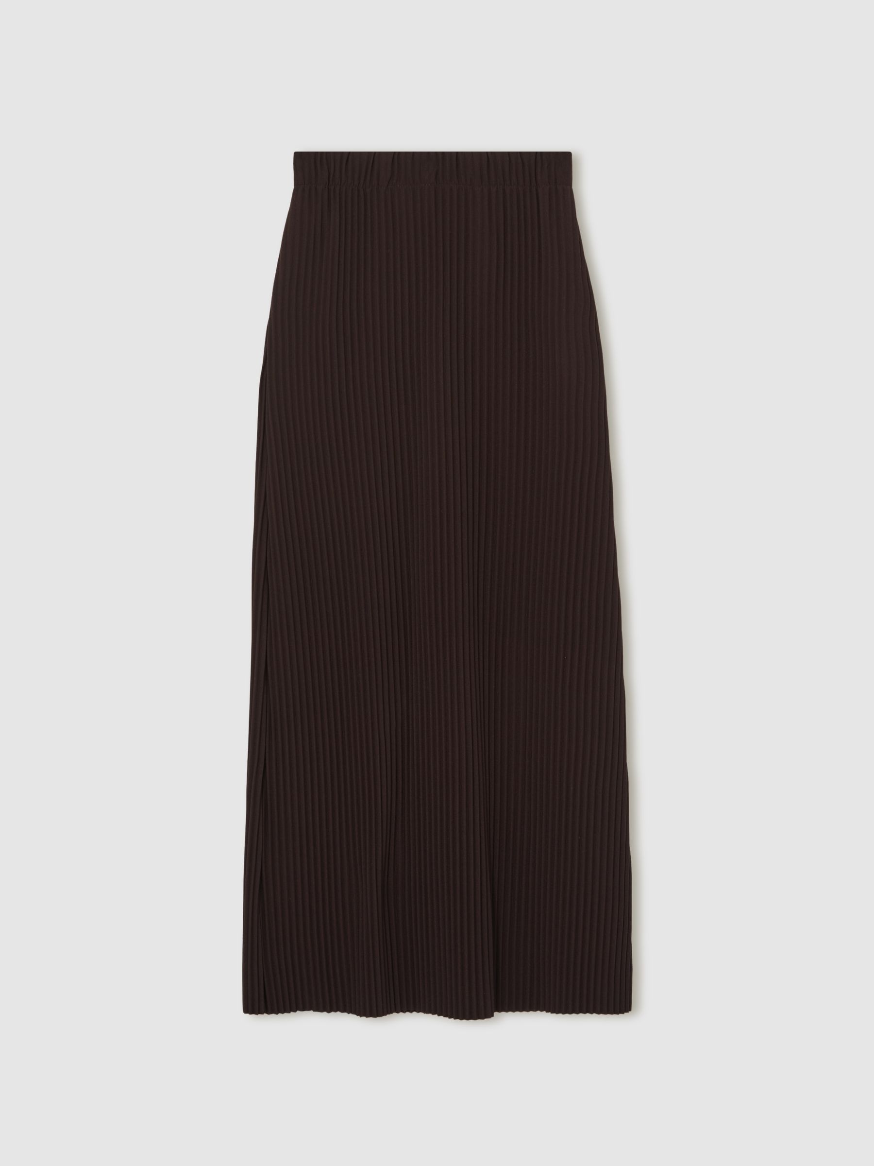Pleated Jersey Midi Skirt in Burgundy - Image 2 of 6