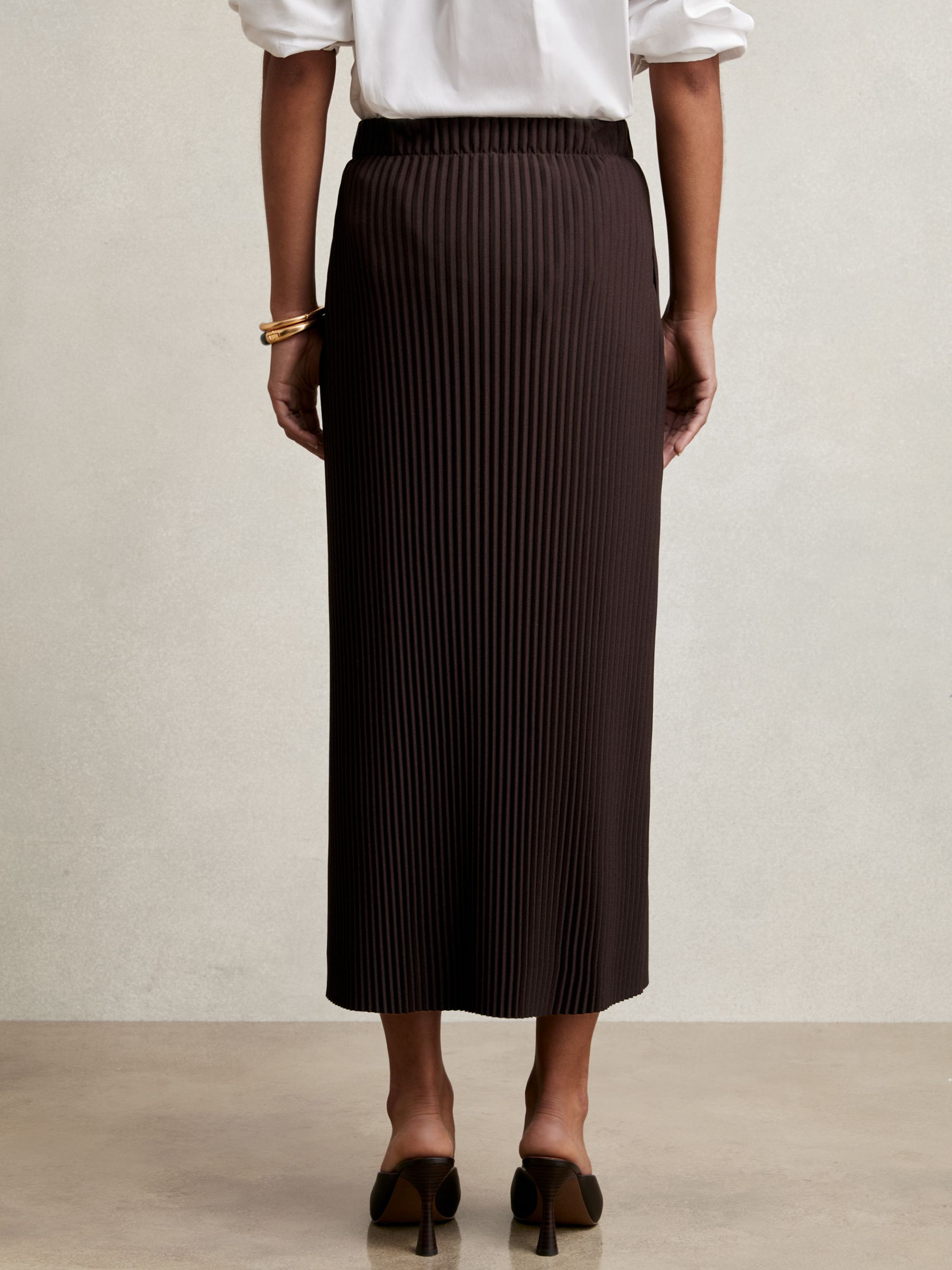 Pleated Jersey Midi Skirt in Burgundy - Image 5 of 6