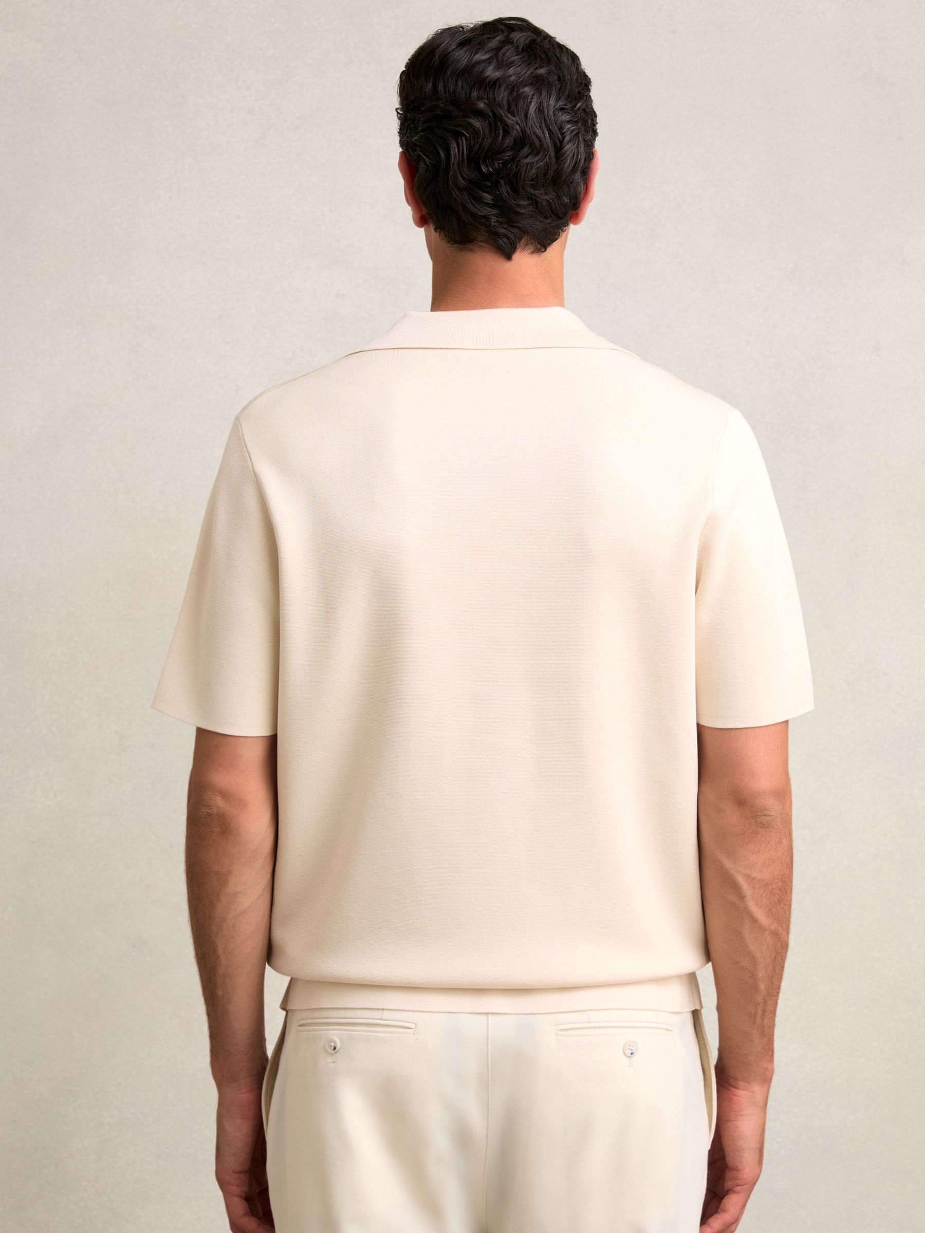 Colour-Block Cuban-Collar Knit Shirt in Taupe Brown/Light Stone - Image 5 of 6