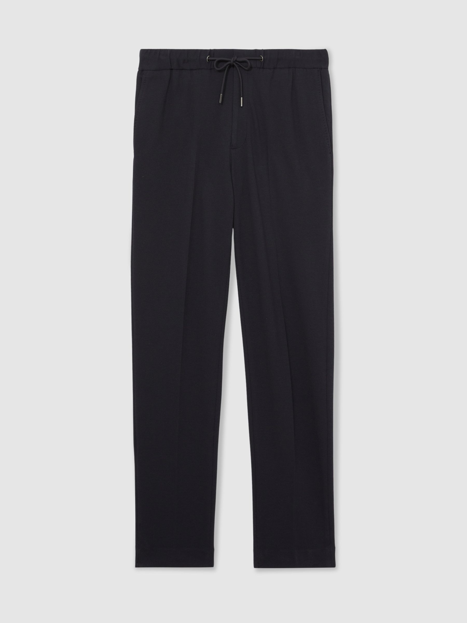 Stretch Pique Drawstring Trousers in Navy - Image 2 of 5