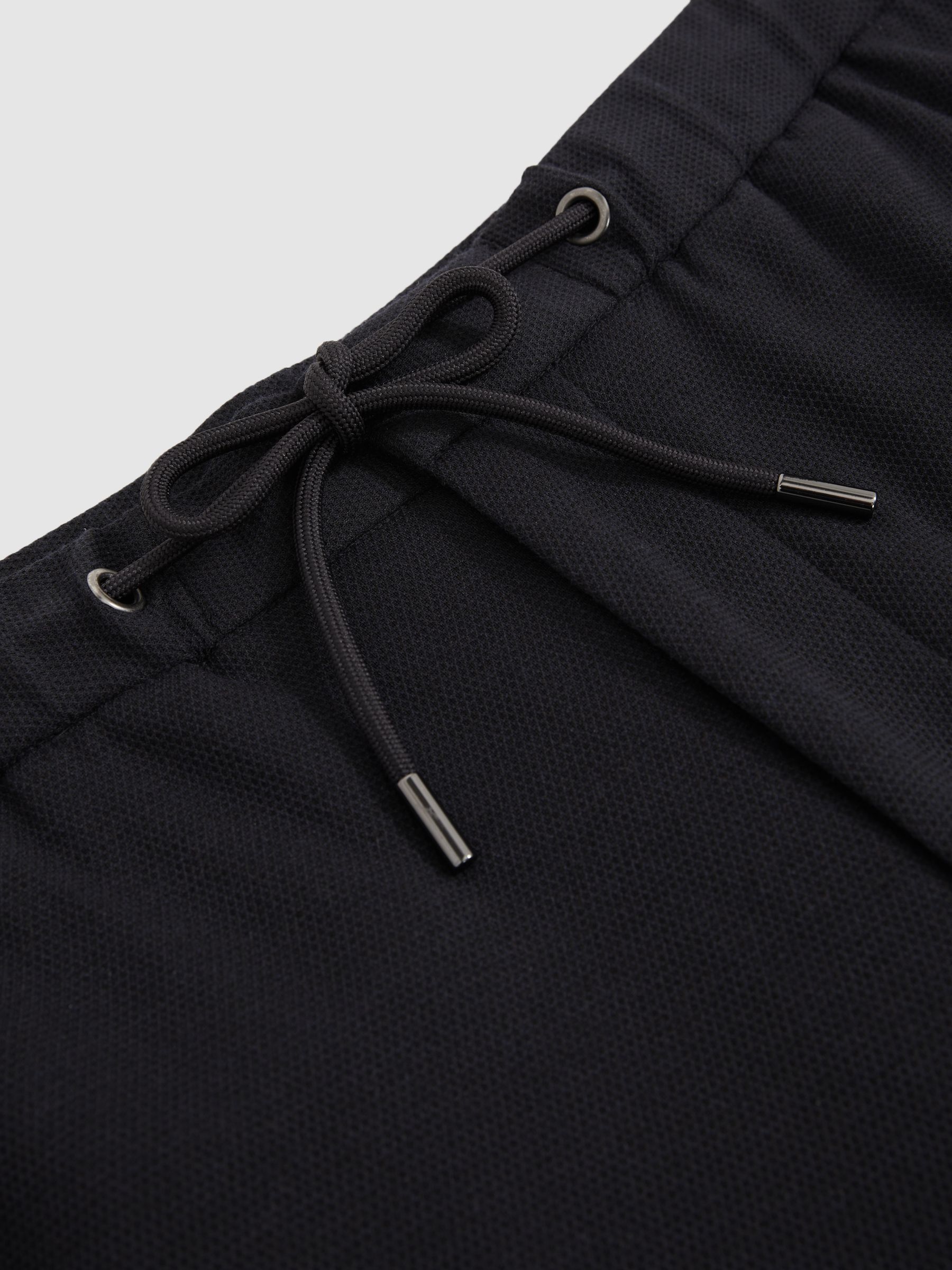 Tailored Fit Textured Jersey Drawstring Suit Trousers in Navy - image 3