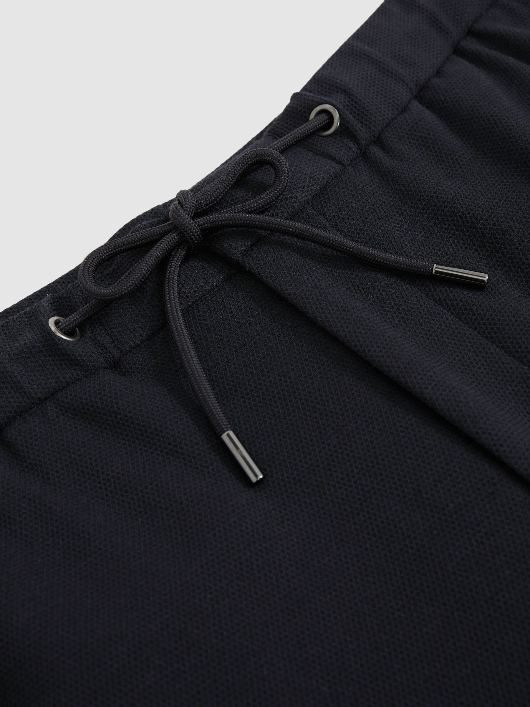 Tailored Fit Textured Jersey Drawstring Suit Trousers in Navy - Image 7 of 7