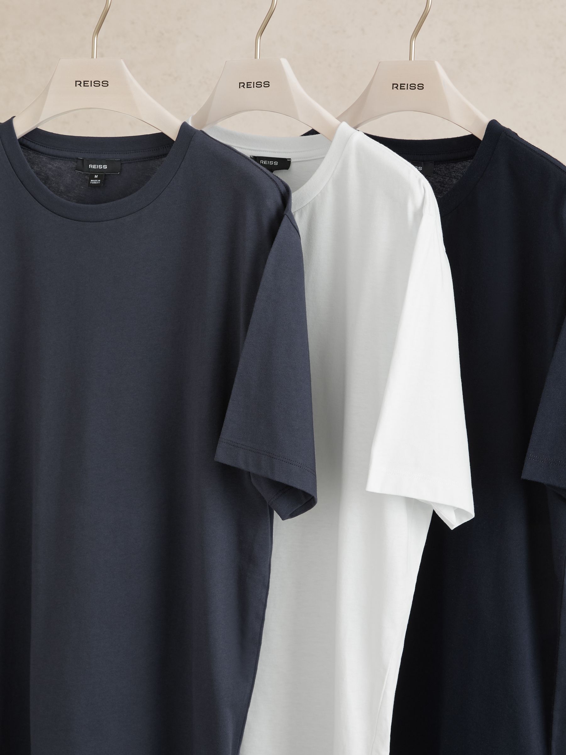 Cotton Crew-Neck T-shirts 3 Pack in White/Navy/Airforce Blue - Image 1 of 6