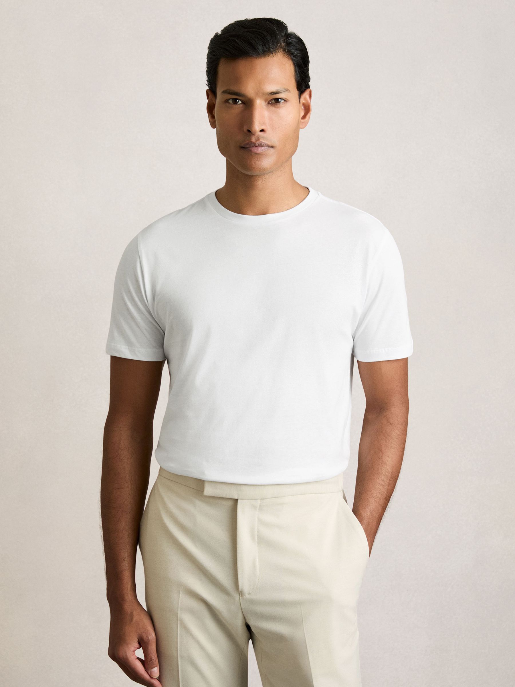 Cotton Crew-Neck T-shirts 3 Pack in White/Navy/Airforce Blue - Image 2 of 6