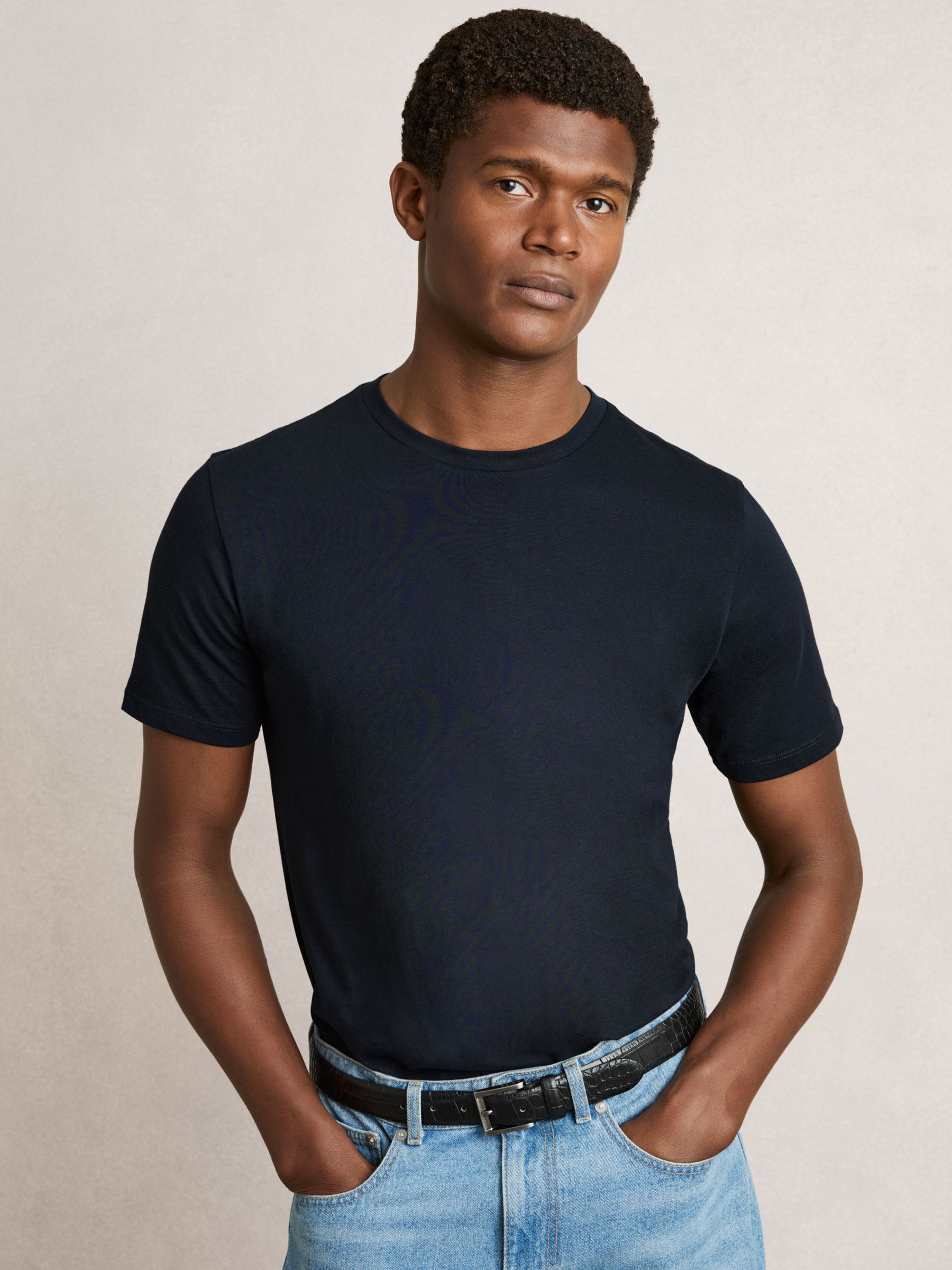 Cotton Crew-Neck T-shirts 3 Pack in White/Navy/Airforce Blue - Image 4 of 6