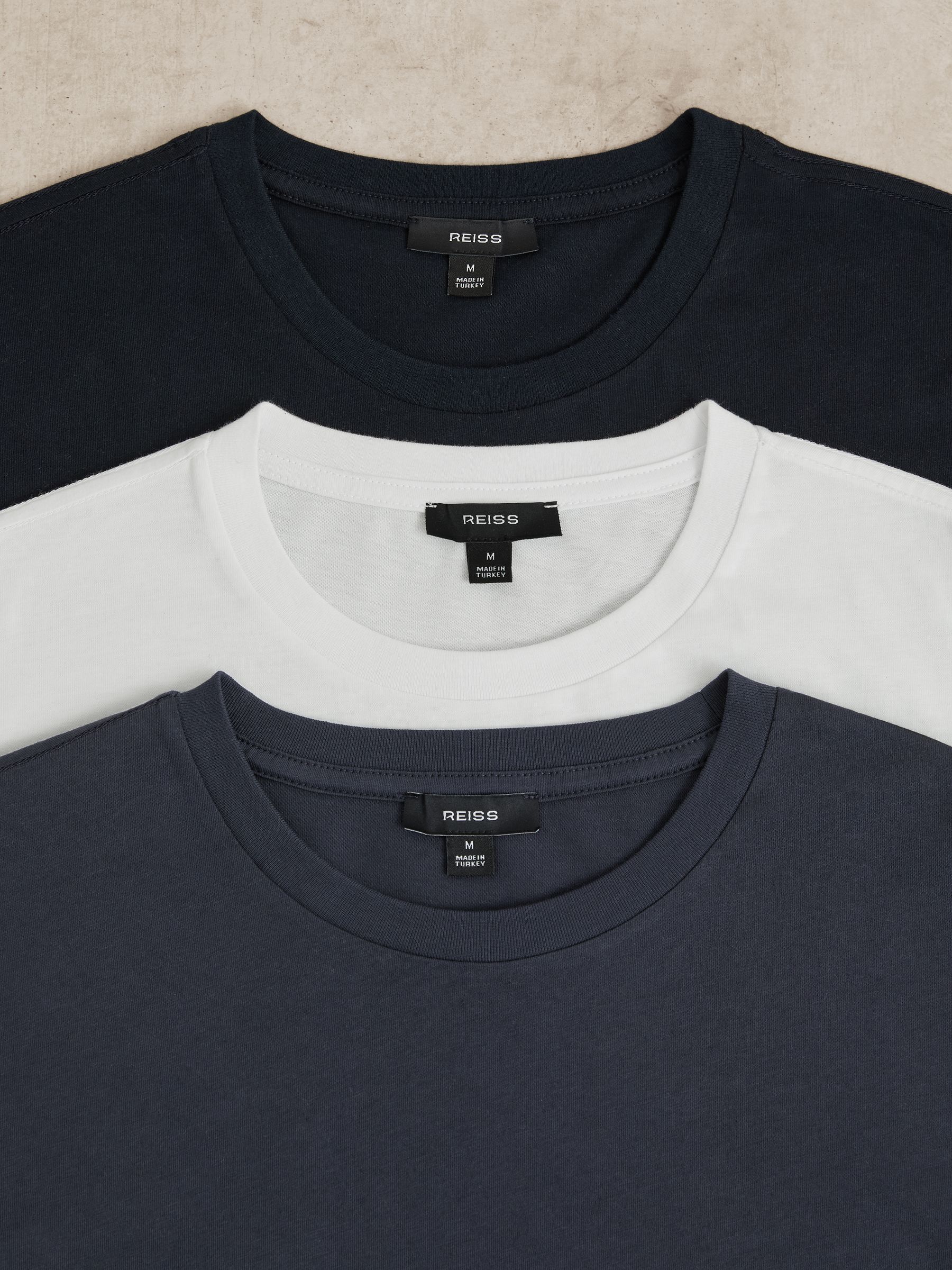 Cotton Crew-Neck T-shirts 3 Pack in White/Navy/Airforce Blue - Image 6 of 6